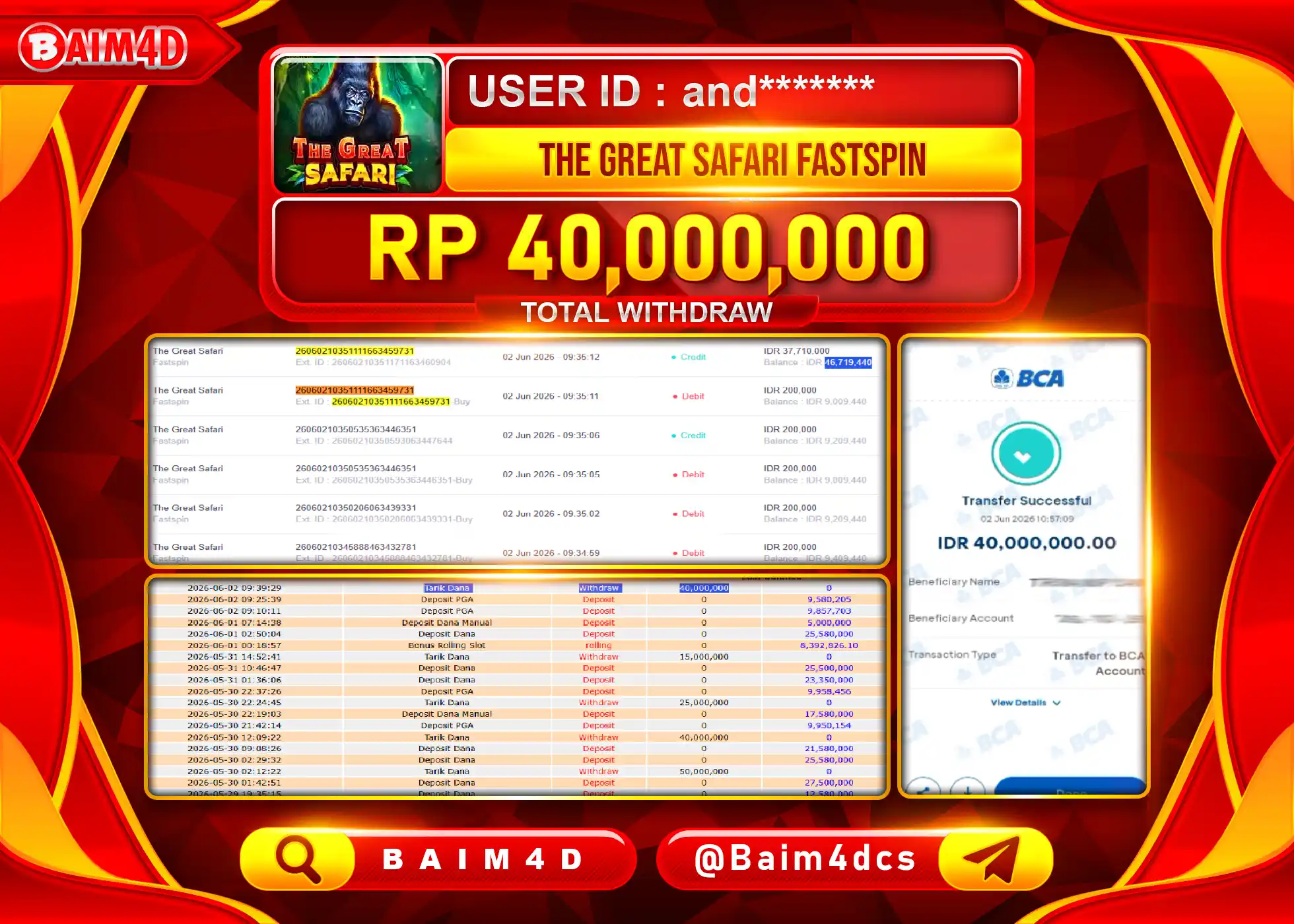 BAIM4D JACKPOT THE GREAT SAFARI FASTSPIN Rp.40,000,000 - LUNAS