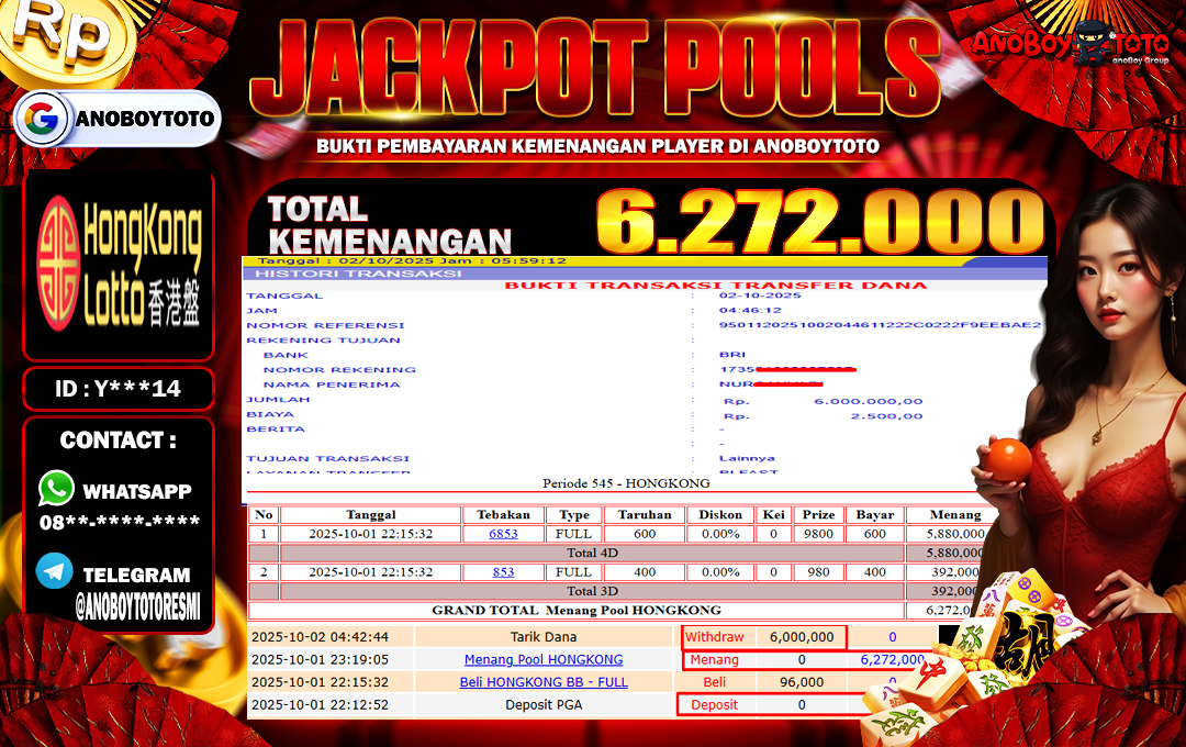 ANOBOYTOTO di Hongkong Lotto RP.6.272.000 LUNAS