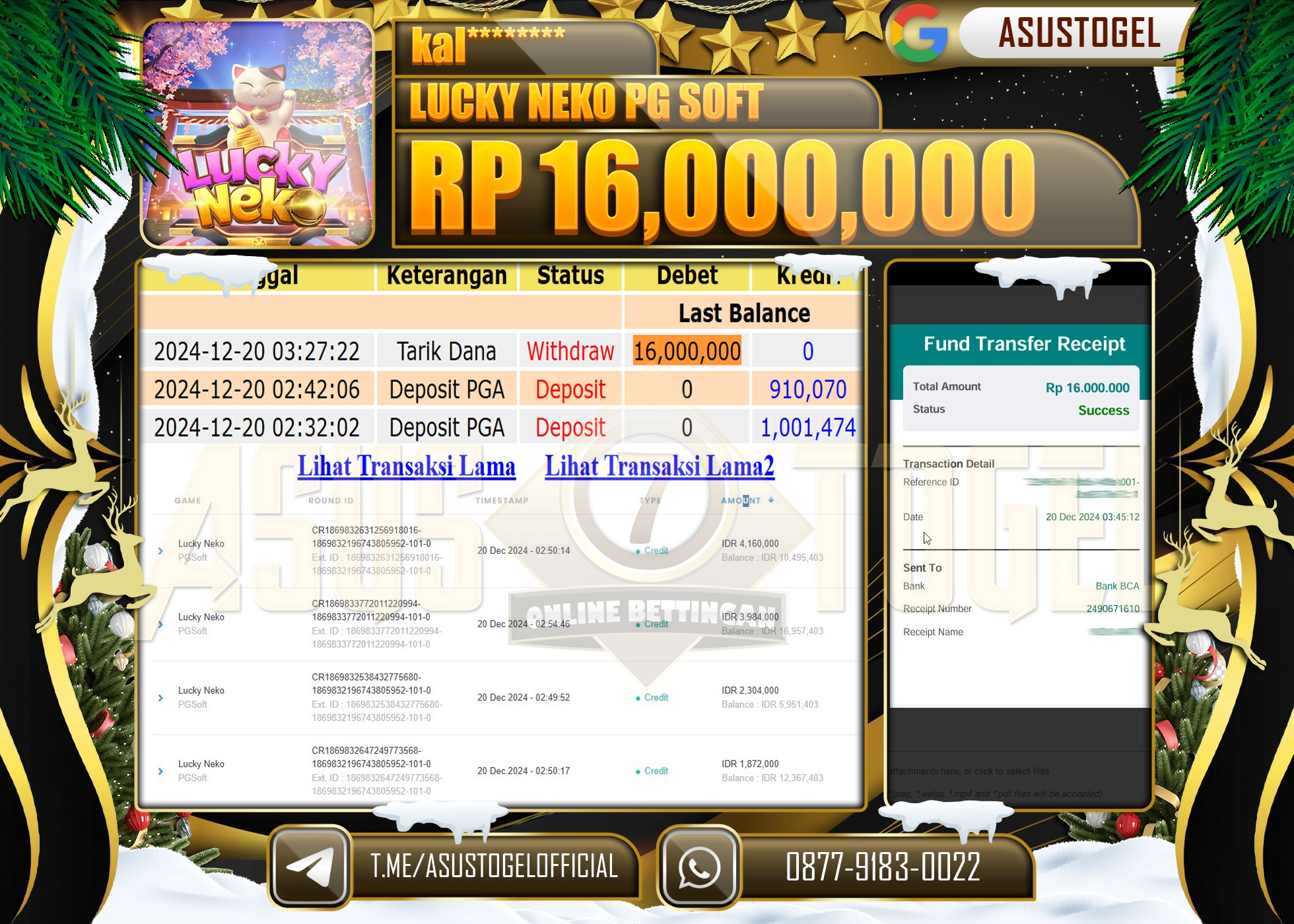 ASUSTOGEL KEMENANGAN DI SLOT LUCKY NEKO SEBESAR 16,000,000- RUPIAH LUNAS