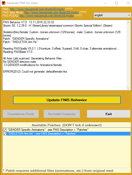 skyrim run generatefnisforusers after installation