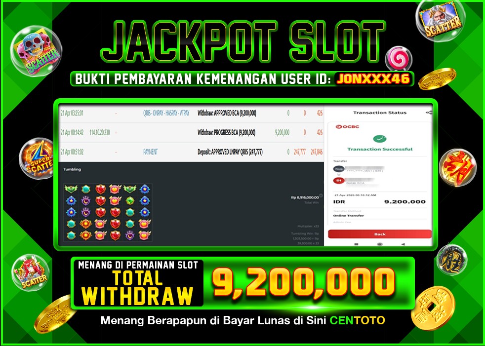 BUKTI JACKPOT LUNAS CENTOTO  RP.9.200.000,-LUNAS
