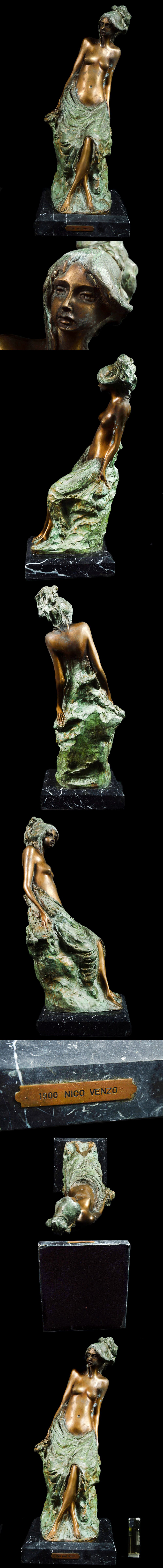 セールイタリア彫刻家 NicoVenzo ニコ・ヴェンゾ 腰掛ける裸婦 美人像 ブロンズ像 高さ48㎝ 重さ8.1㎏ アンティーク(旧家蔵出)AA194 CTOB23 西洋彫刻