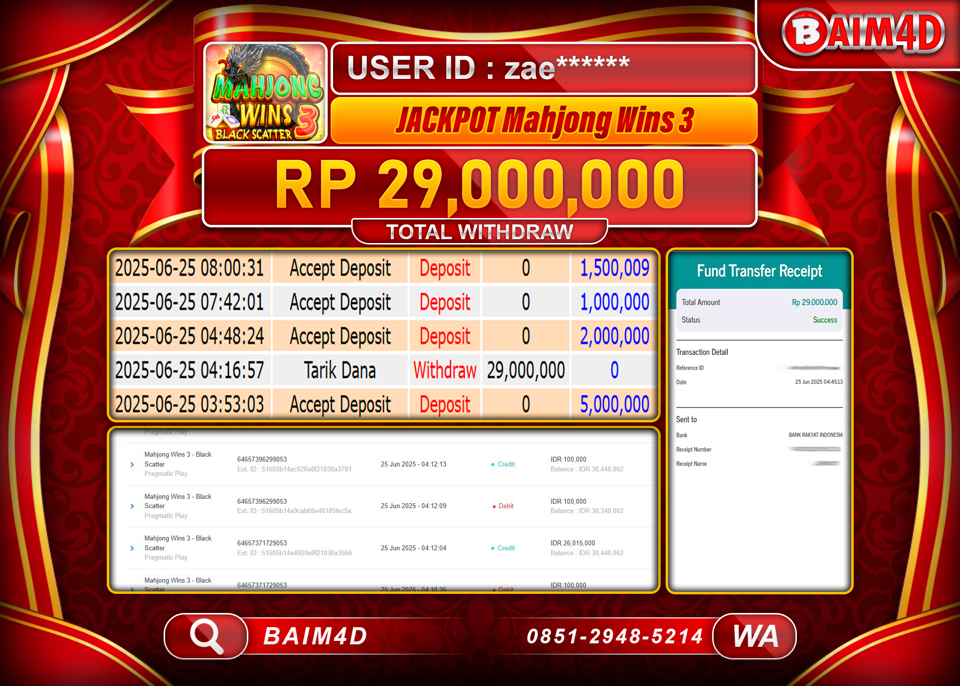 BAIM4D JACKPOT SLOT MAHJONG WINS 3 Rp.29,000,000.- LUNAS