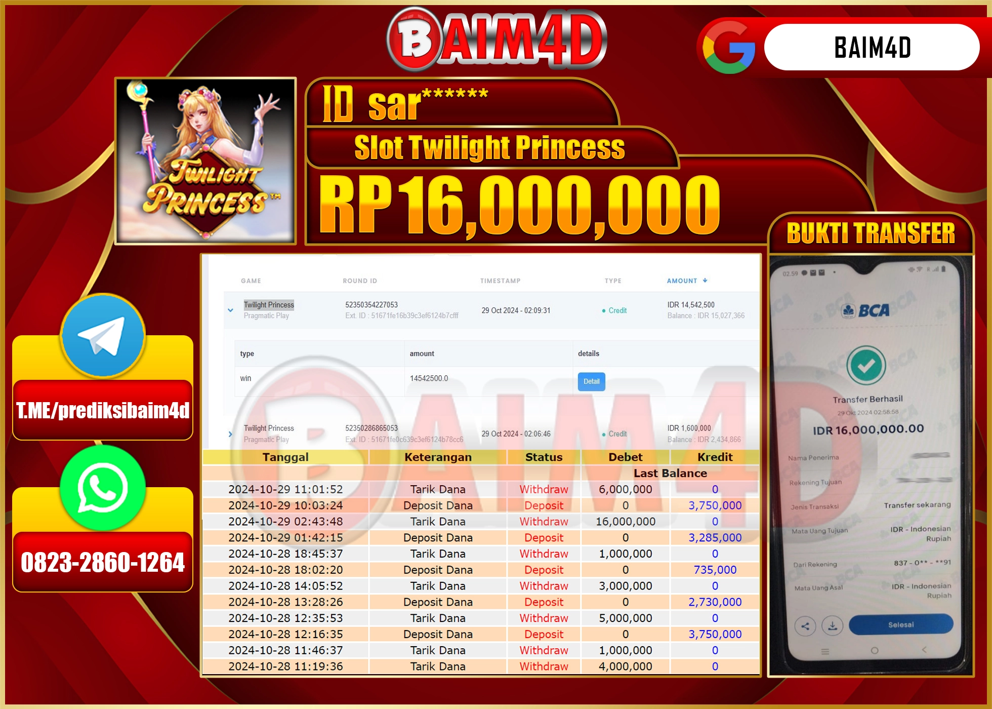 BAIM4D JACKPOT SLOT TWILIGHT PRINCESS Rp.16.000,000.- LUNAS