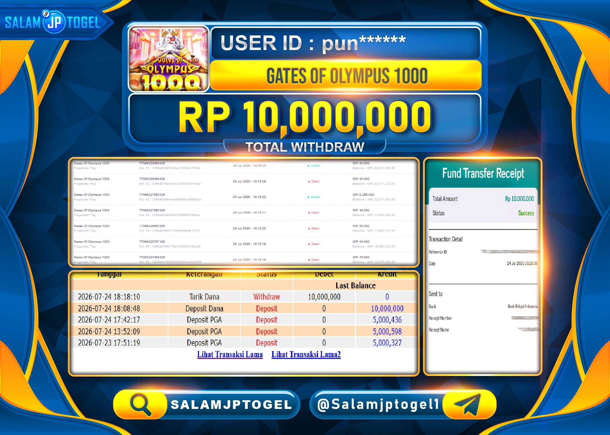 SALAMJPTOGEL JACKPOT MENANG SLOT GATES OF OLYMPUS 1000 Rp.10,000,000 - LUNAS
