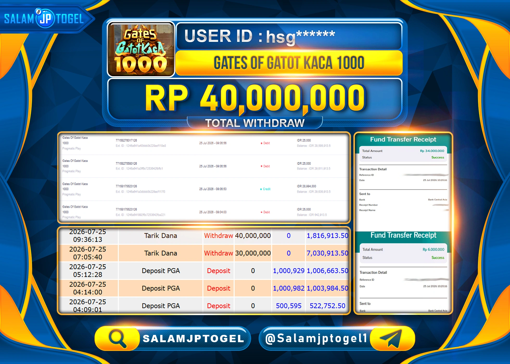 SALAMJPTOGEL JACKPOT MENANG SLOT GATES OF GATOT KACA 1000 Rp.40,000,000 - LUNAS