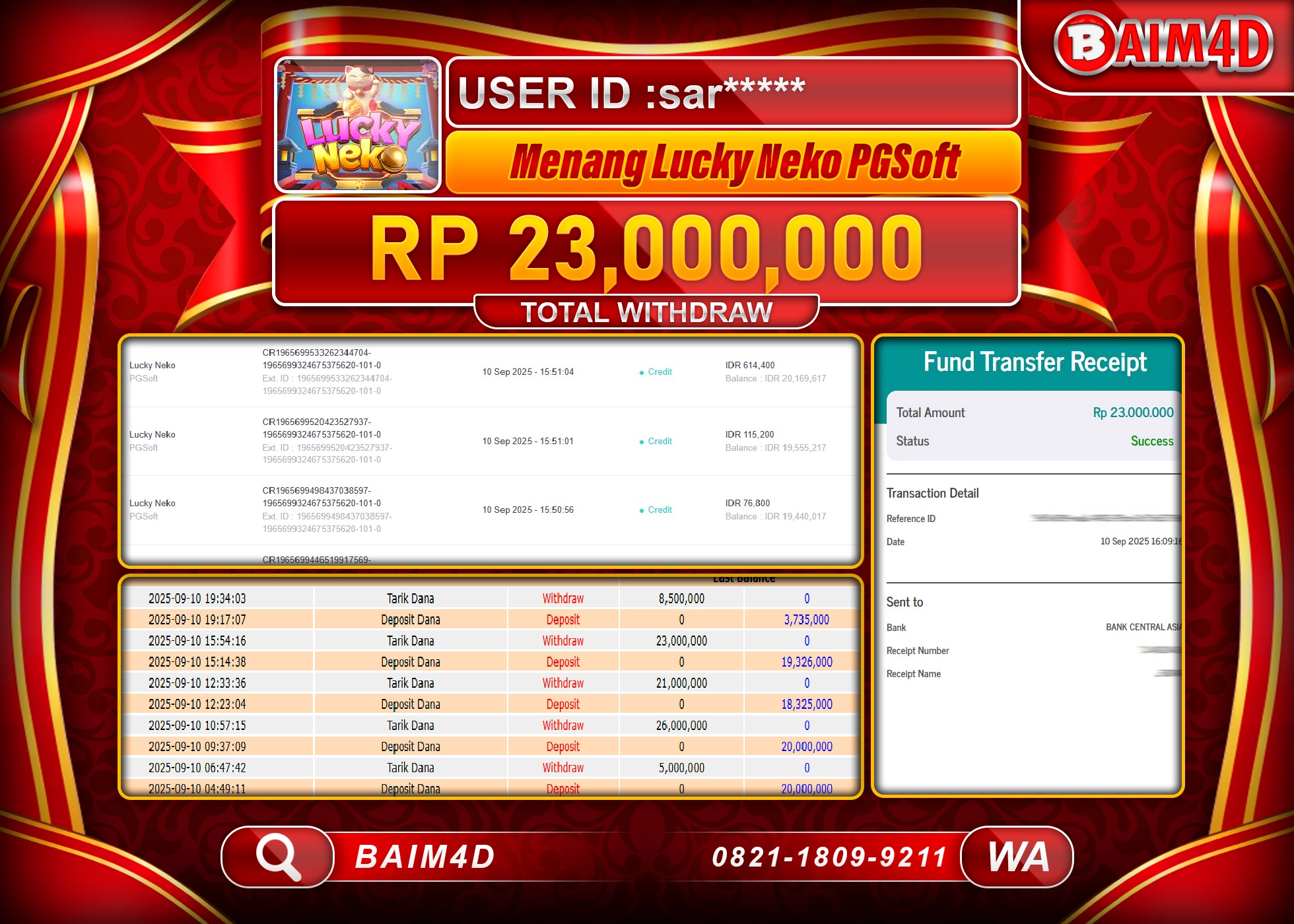 BAIM4D JACKPOT SLOT LUCKY NEKO PG SOFT Rp.23,000,000.- LUNAS