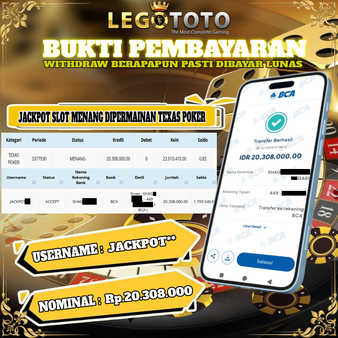  🏆 BUKTI KEMENANGAN MEMBER LEGOTOTO TEXAS POKER 🏆