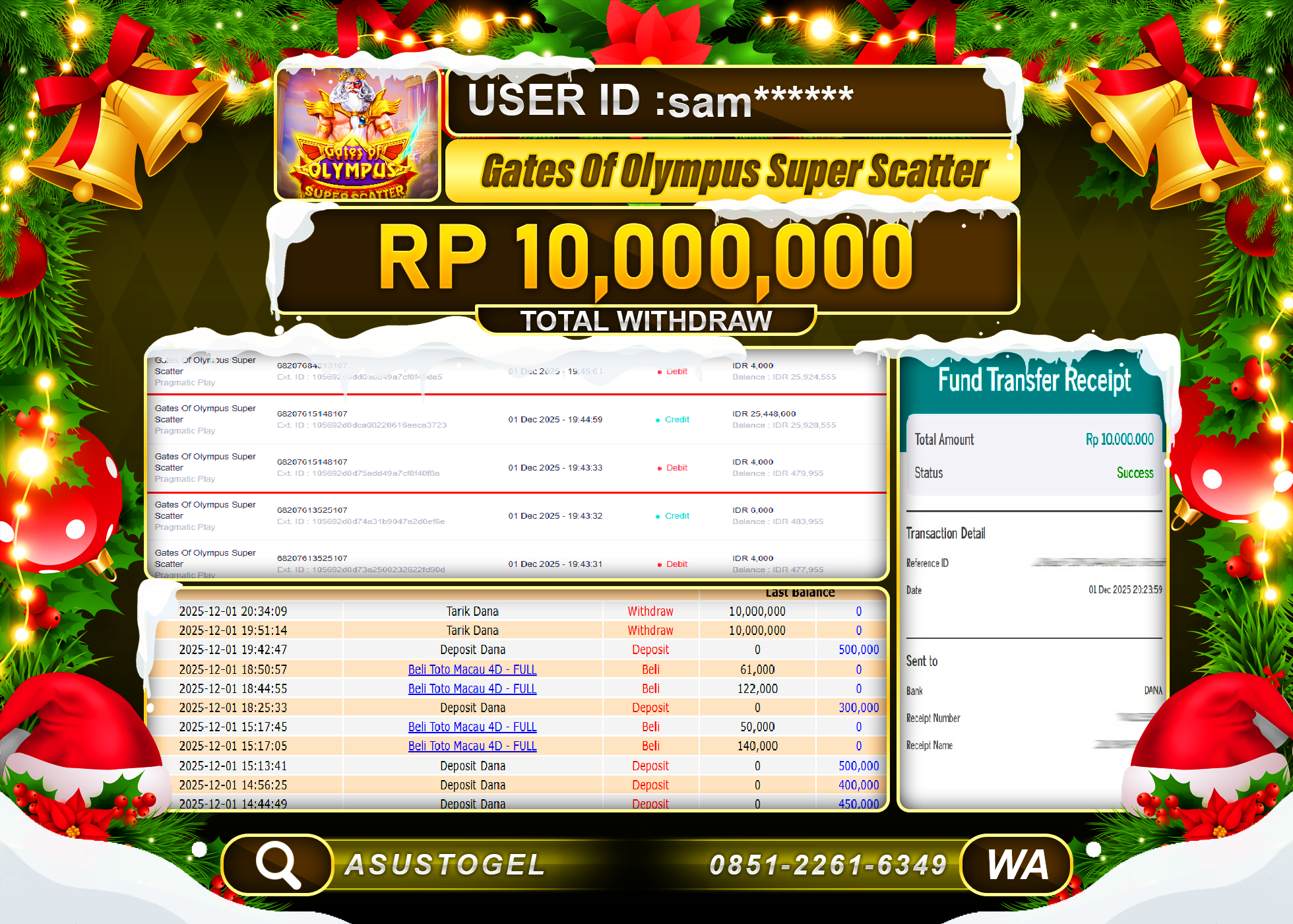 ASUSTOGEL KEMENANGAN DI GATES OF OLYMPUS SUPER SCATTER SEBESAR 10,000,000 - RUPIAH LUNAS