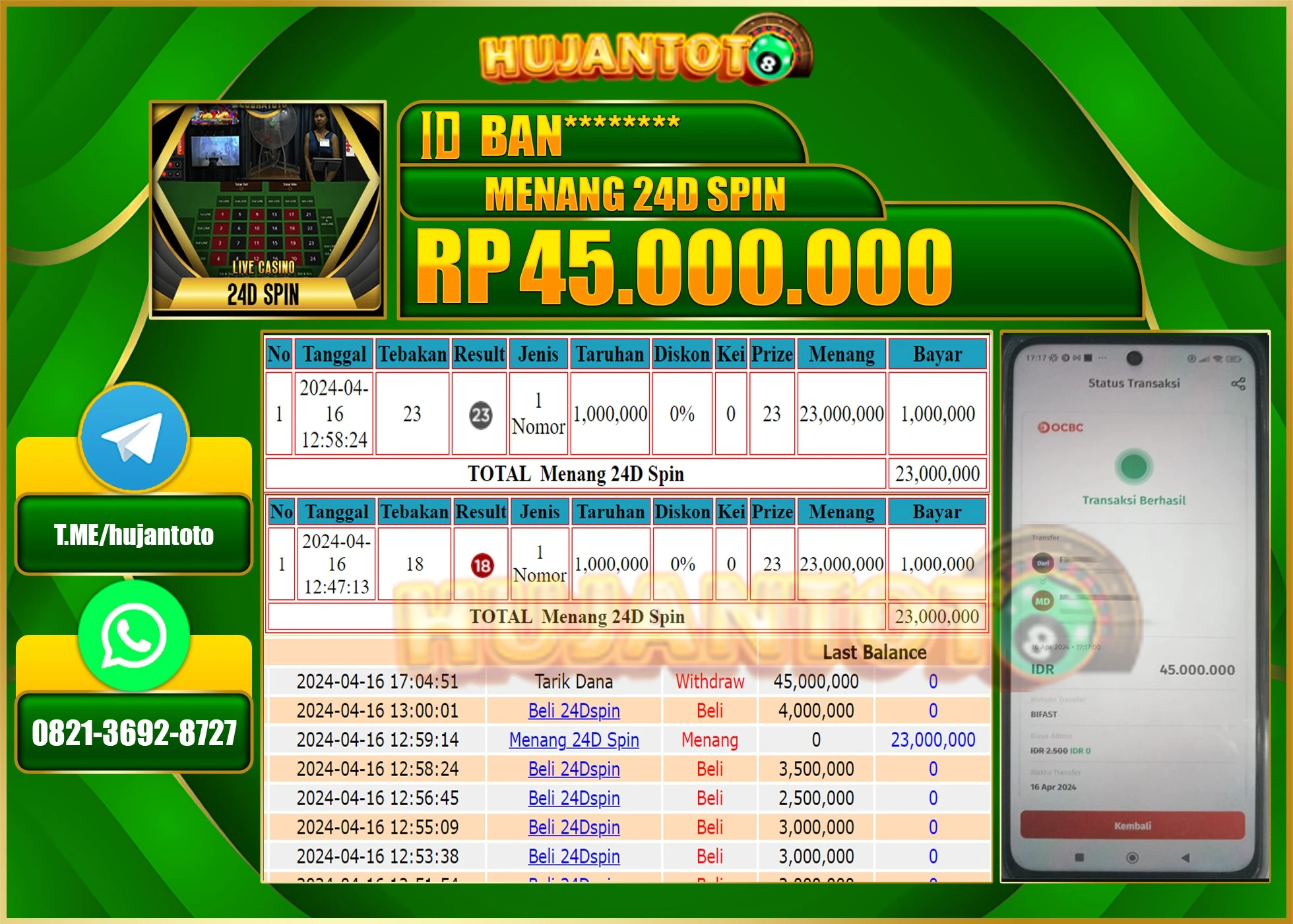 BUKTI JACKPOT BERHASIL TERBAYAR LUNAS