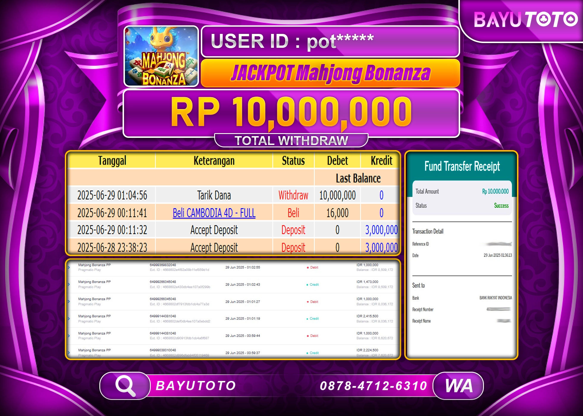 BAYUTOTO JACKPOT DI Mahjong Bonanza Rp.10,000,000 LUNAS