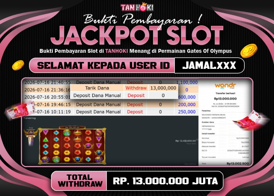 HAPPY JACKPOT MEMBER TANHOKI SLOT GATES OF OLYMPUS 1000 Rp 13.000.000-, - LUNAS