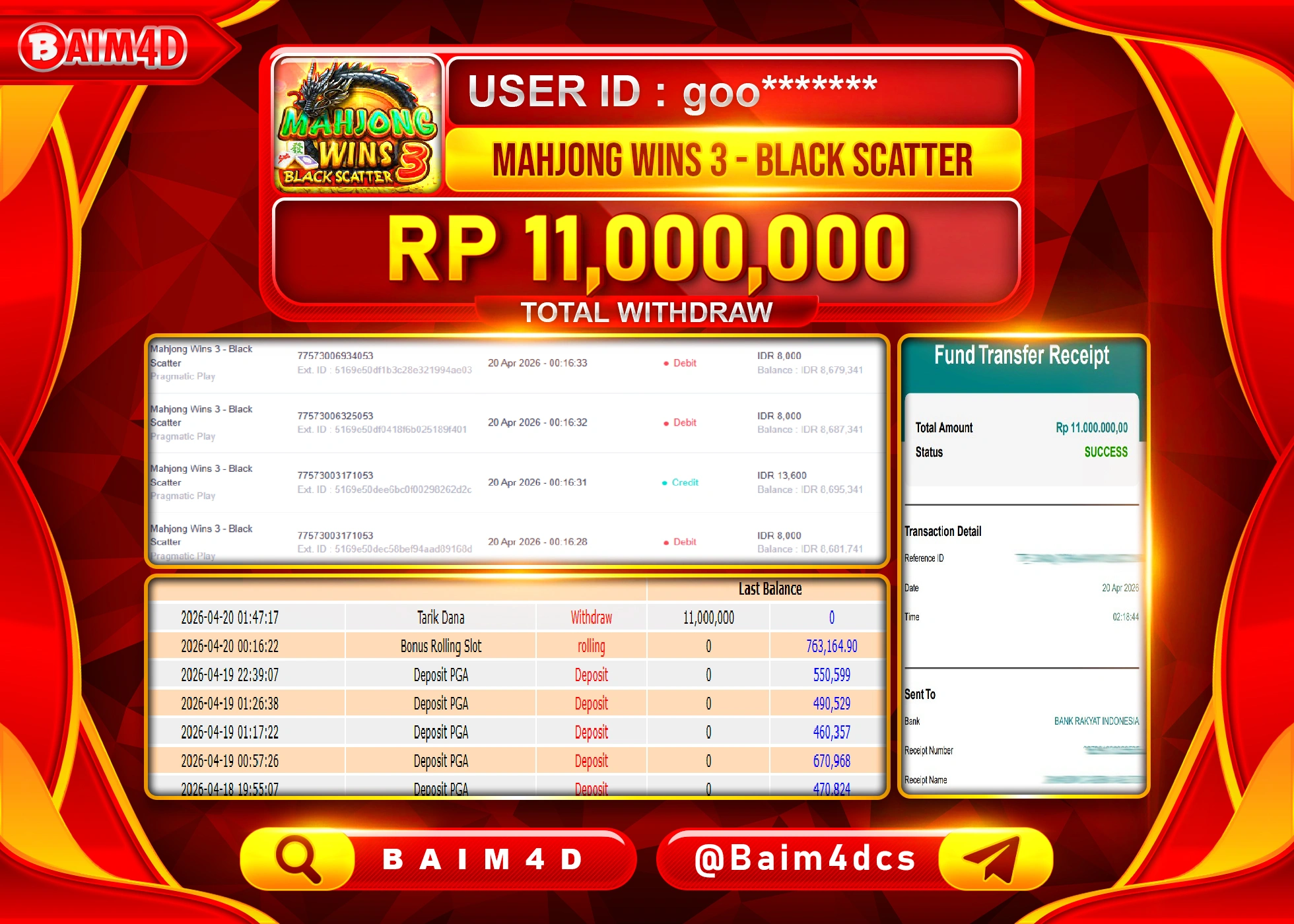 BAIM4D JACKPOT MAHYONG WINS 3 BLACK SCATTER Rp.11,000,000 - LUNAS