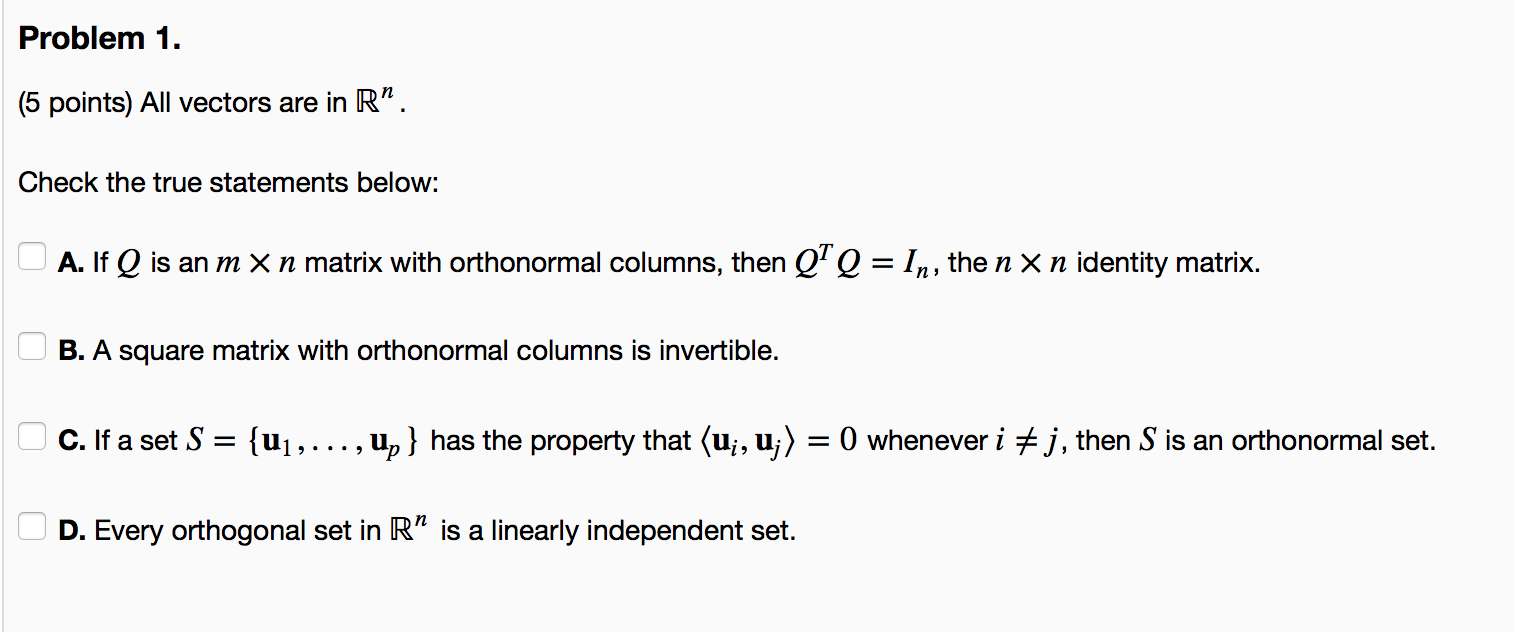 Solved Problem 1 5 Points All Vectors Are In R Check The Chegg Com