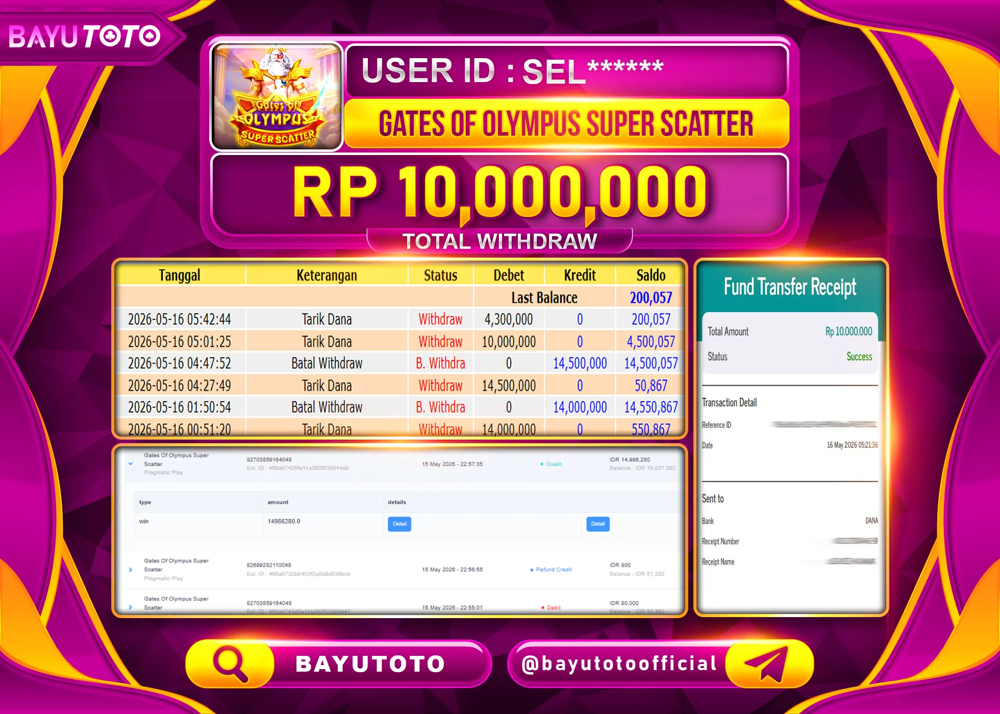MEMBER SETIA BAYUTOTO JACKPOT DI SLOT GATES OF OLYMPUS SUPER SCATTER Rp. 10,000,000 LUNAS