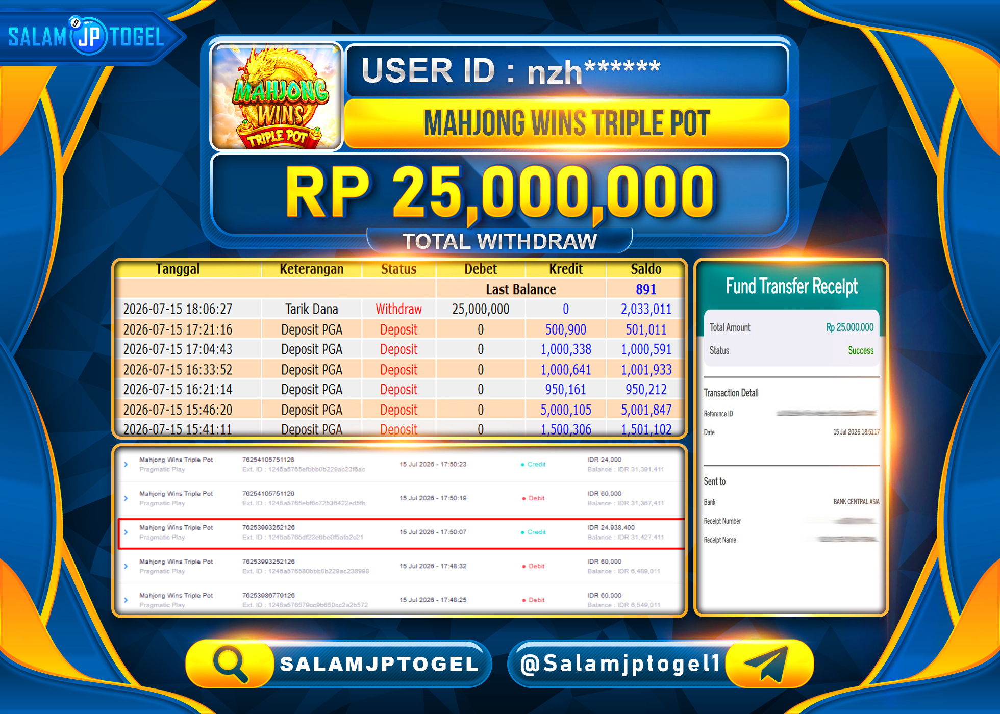 SALAMJPTOGEL JACKPOT MENANG Mahjong Wins Triple Pot  Rp.25,000,000 - LUNAS