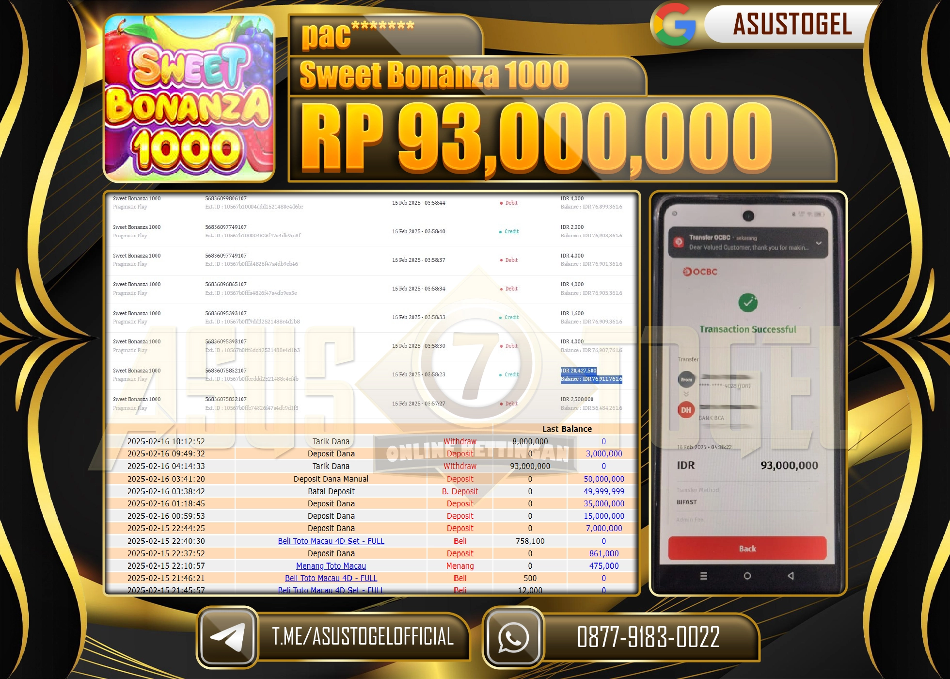 ASUSTOGEL KEMENANGAN DI GATES OF OLYMPUS  SEBESAR 93.000.000 - RUPIAH LUNAS