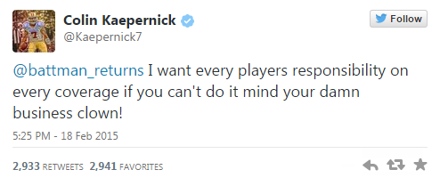 Colin Kaepernick Verbally Attacks Fan Via Twitter 062cfe979e08d745404b5d89b10f6c9c