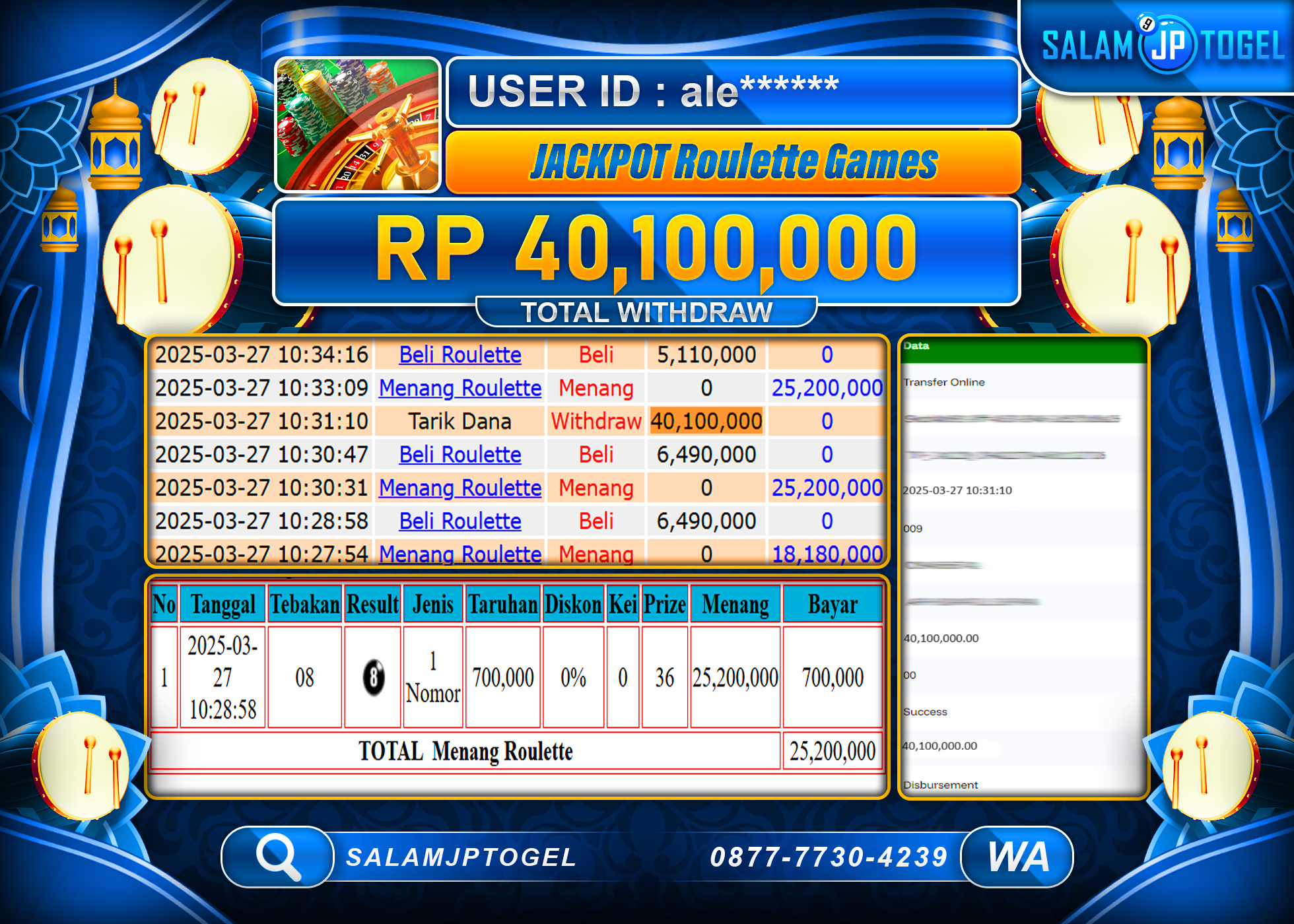 SALAMJPTOGEL MENANG ROULETTE GAMES  Rp. 40,100,000 LUNAS
