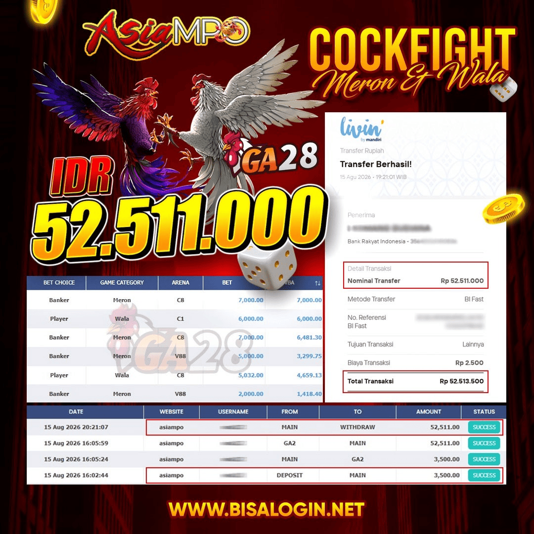 MEMBER JACKPOT SABUNG AYAM GA28 IDR 52.511.000