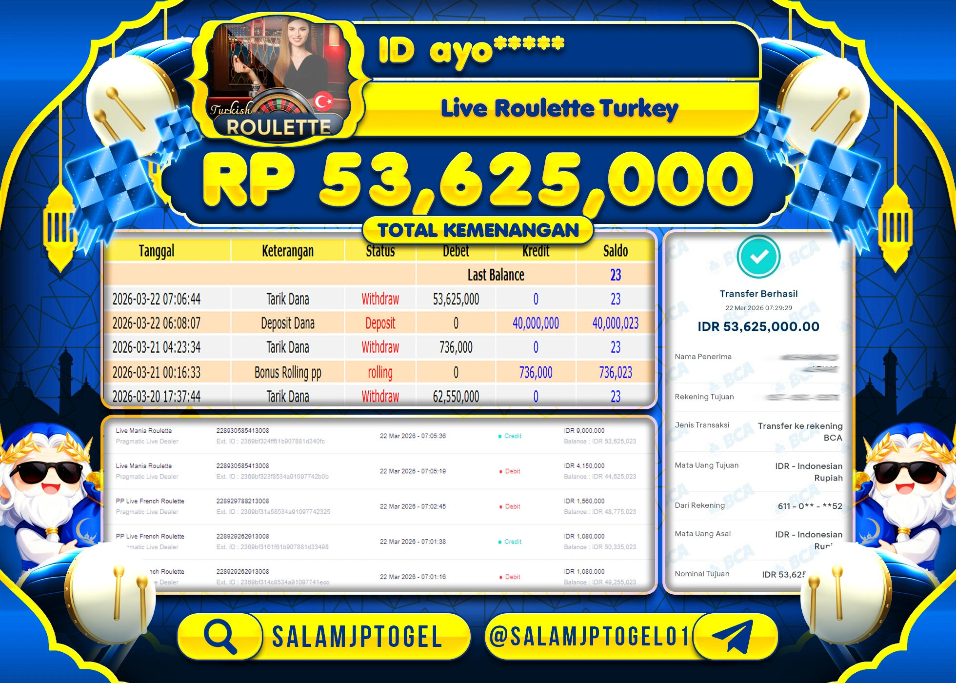 SALAMJPTOGEL MENANG JACKPOT LIVE ROULETTE TURKEY Rp.53,625,000 - LUNAS