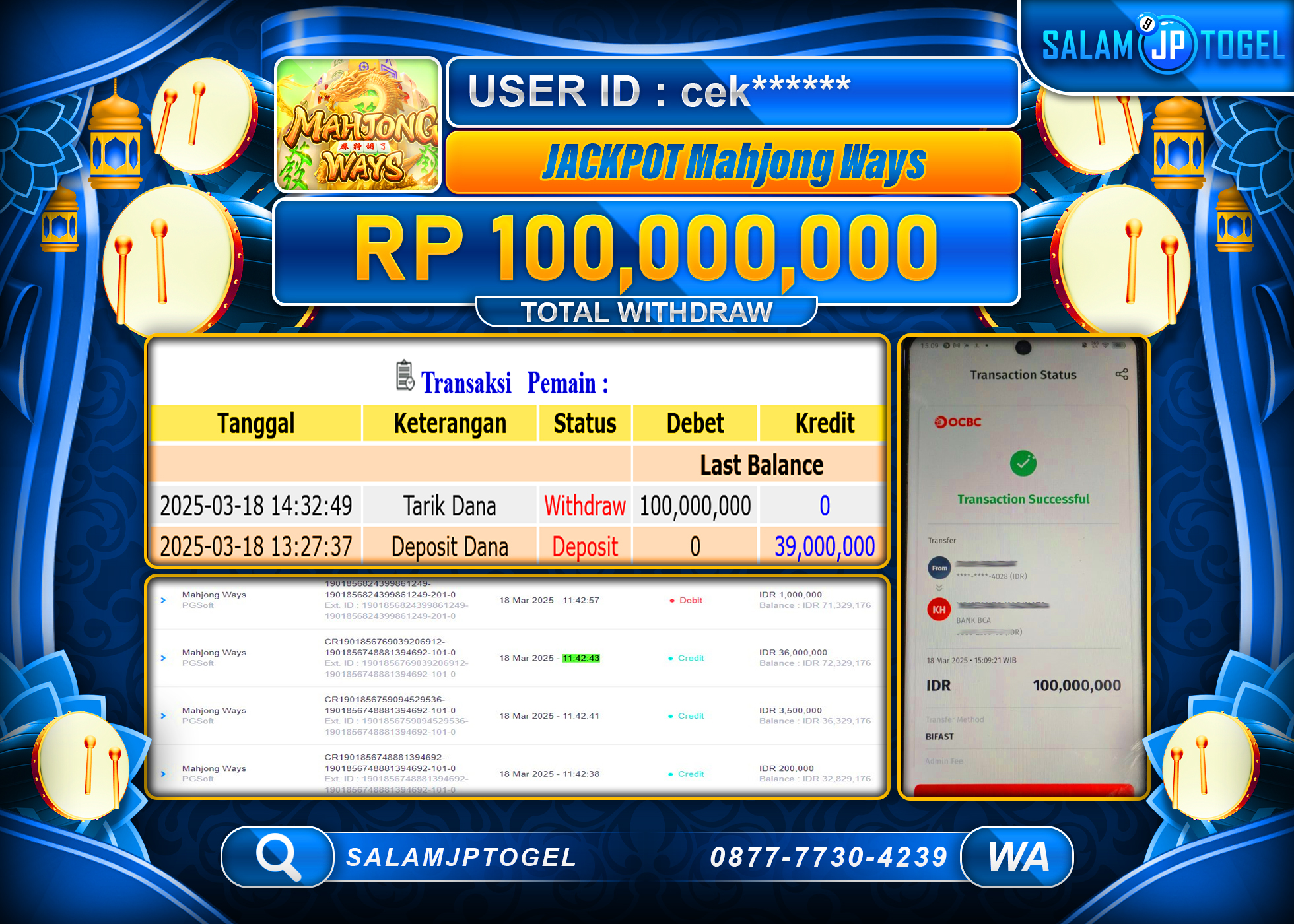 SALAMJPTOGEL MENANG MAHJONG WAYS Rp. 100,000,000 LUNAS