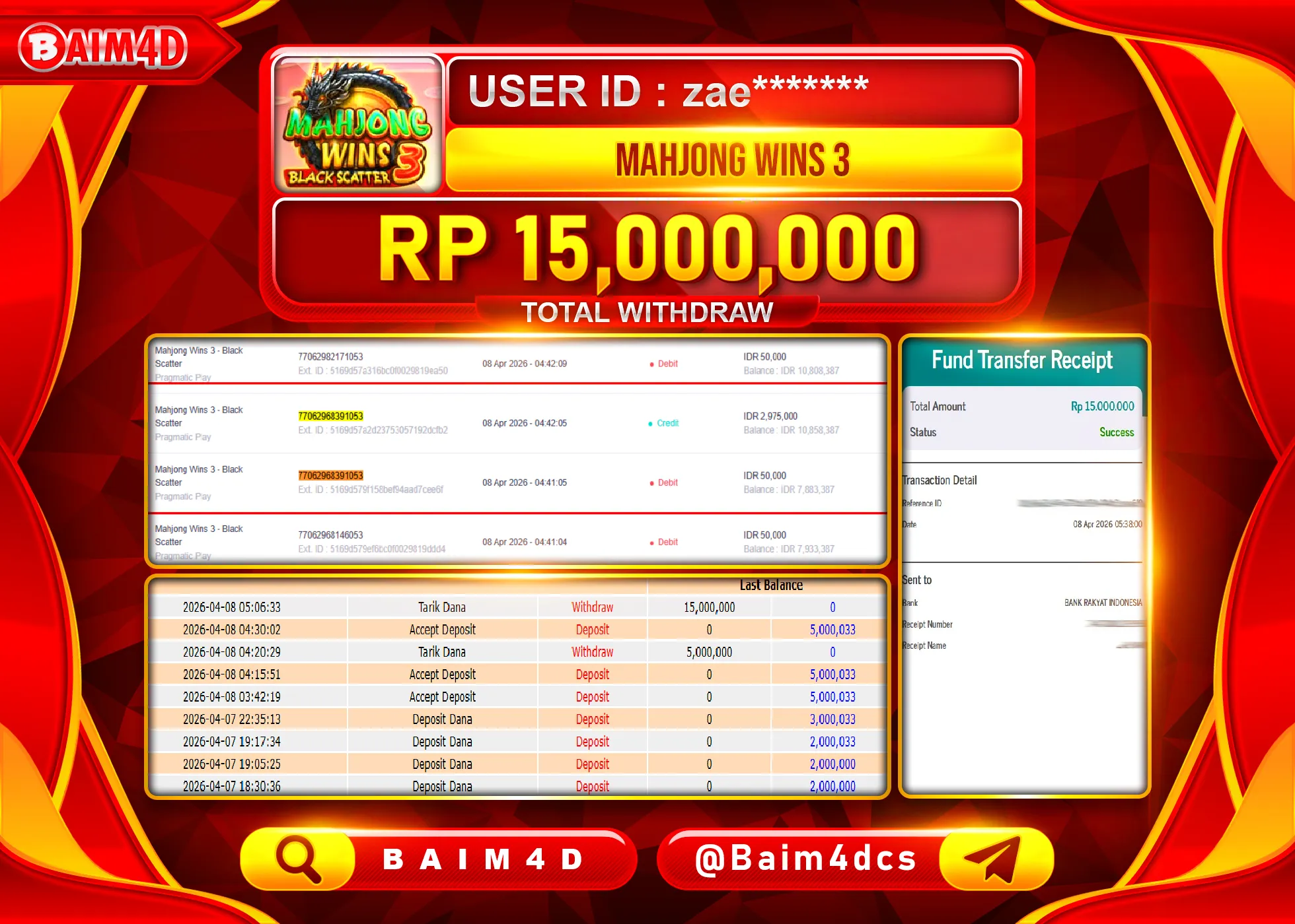 BAIM4D JACKPOT MAHJONG WINS 3 Rp.15,000,000 - LUNAS