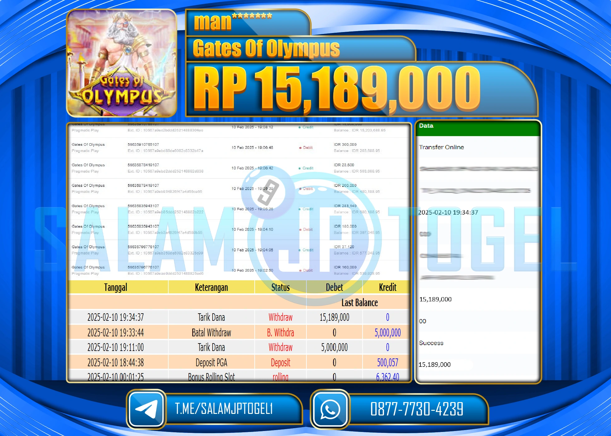 SALAMJPTOGEL MENANG GATES OF OLYMPUS  Rp.15,189,000 LUNAS