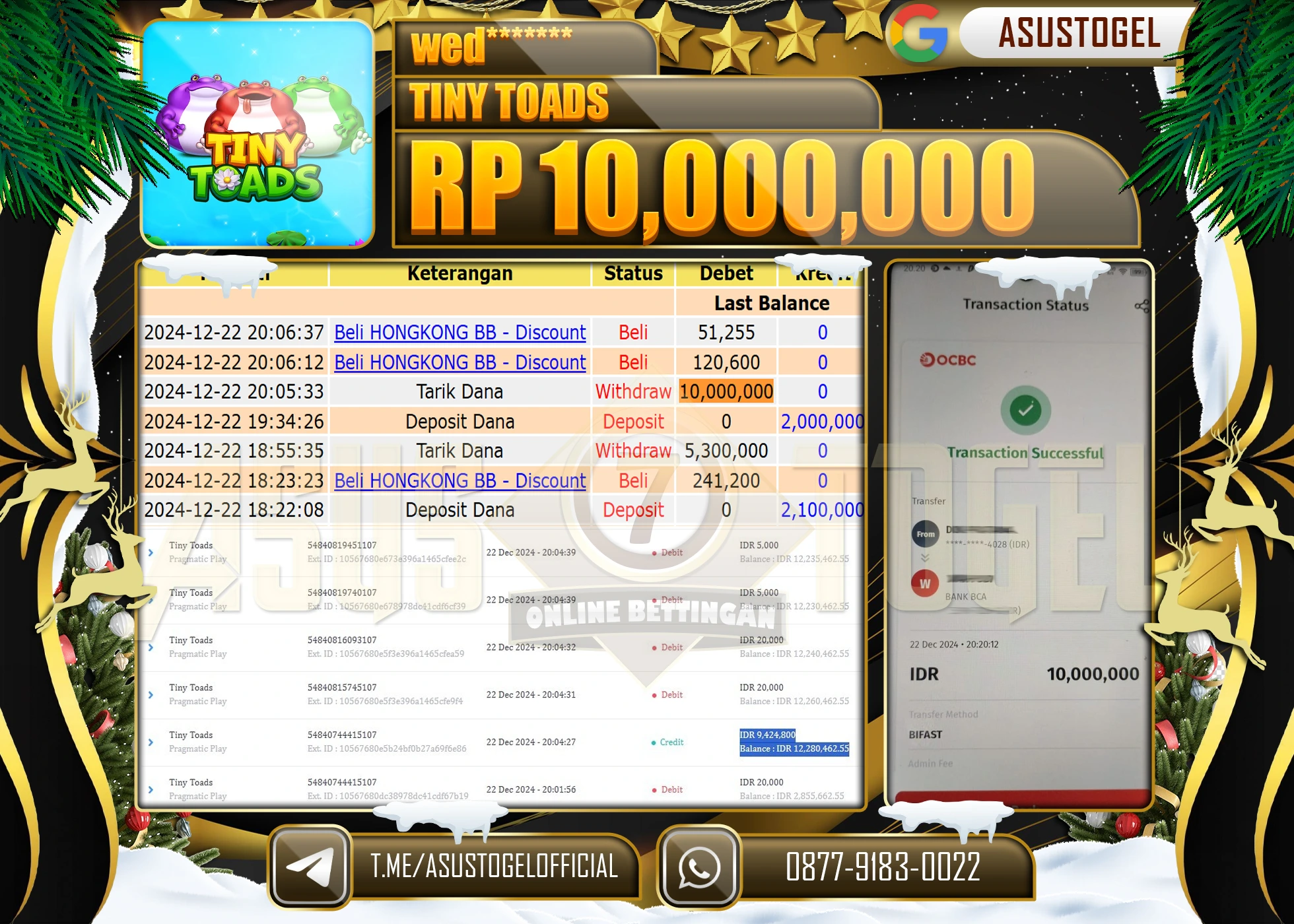 ASUSTOGEL KEMENANGAN DI SLOT GAMES TINY TOADS PLAGMATIC PLAY 10,000,000 - RUPIAH LUNAS