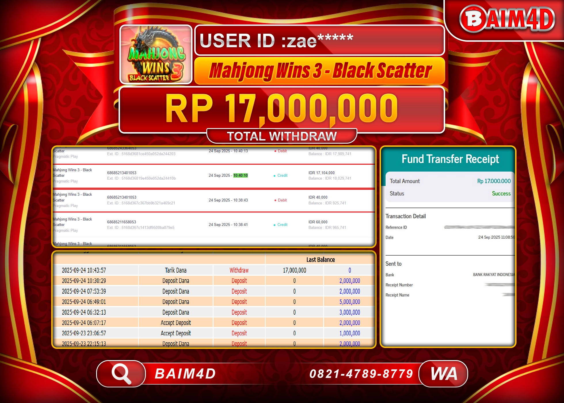 BAIM4D JACKPOT MAHJONG WINS 3 BLACK SCATTER Rp.17,000,000.- LUNAS
