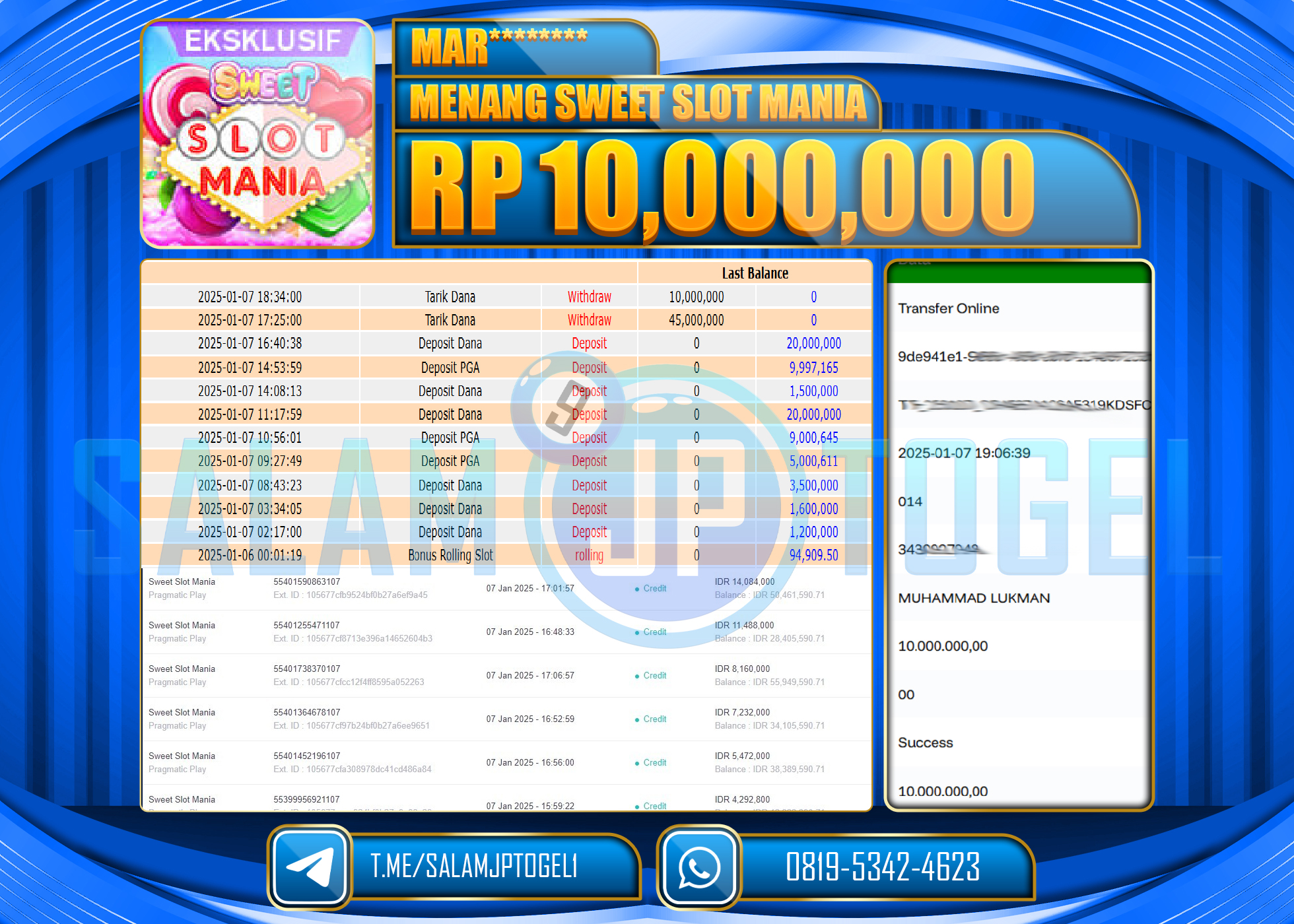 SALAMJPTOGEL MENANG SWEET SLOT MANIA Rp.10,000,000 LUNAS