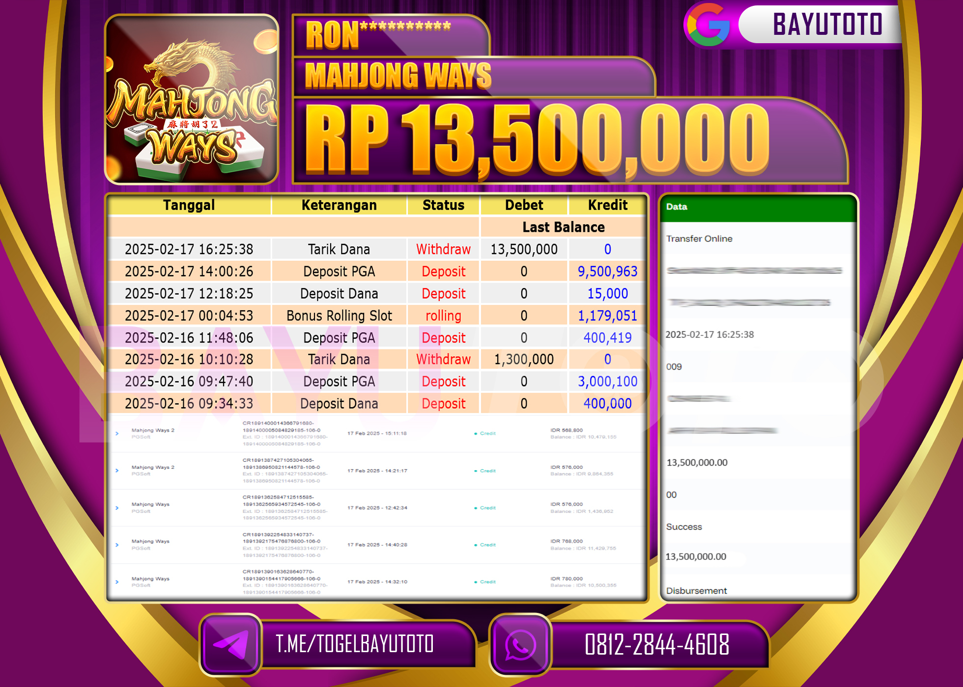 BAYUTOTO JACKPOT DI MAHJONG WAYS Rp13,500,000 LUNASS