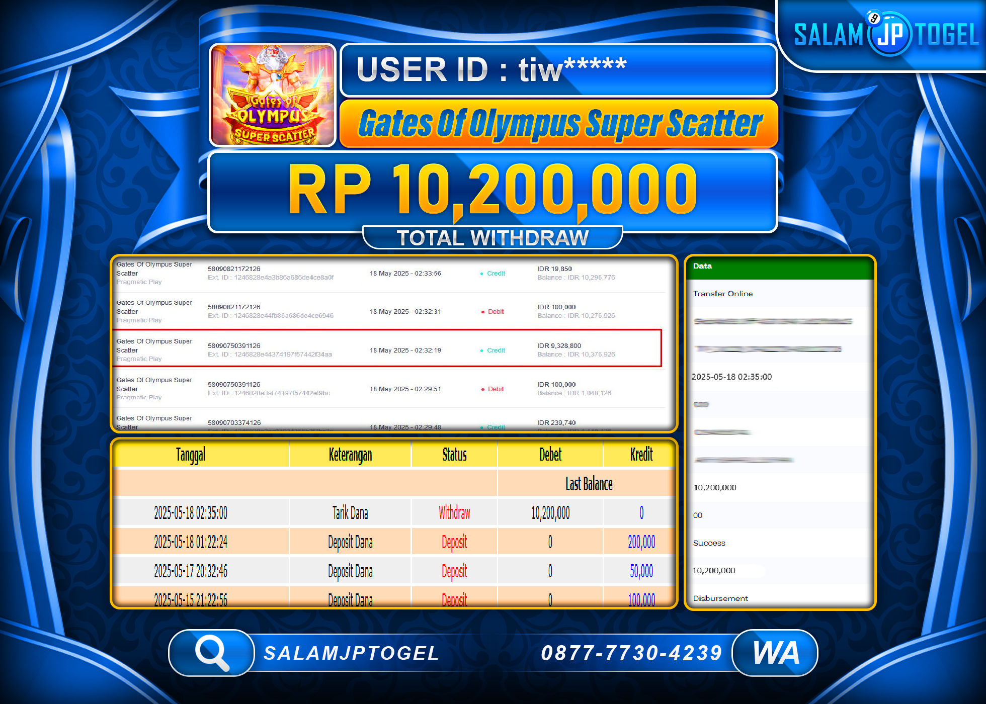 SALAMJPTOGEL MENANG GATES OF OLYMPUS SUPER Rp.10,200,000 LUNAS