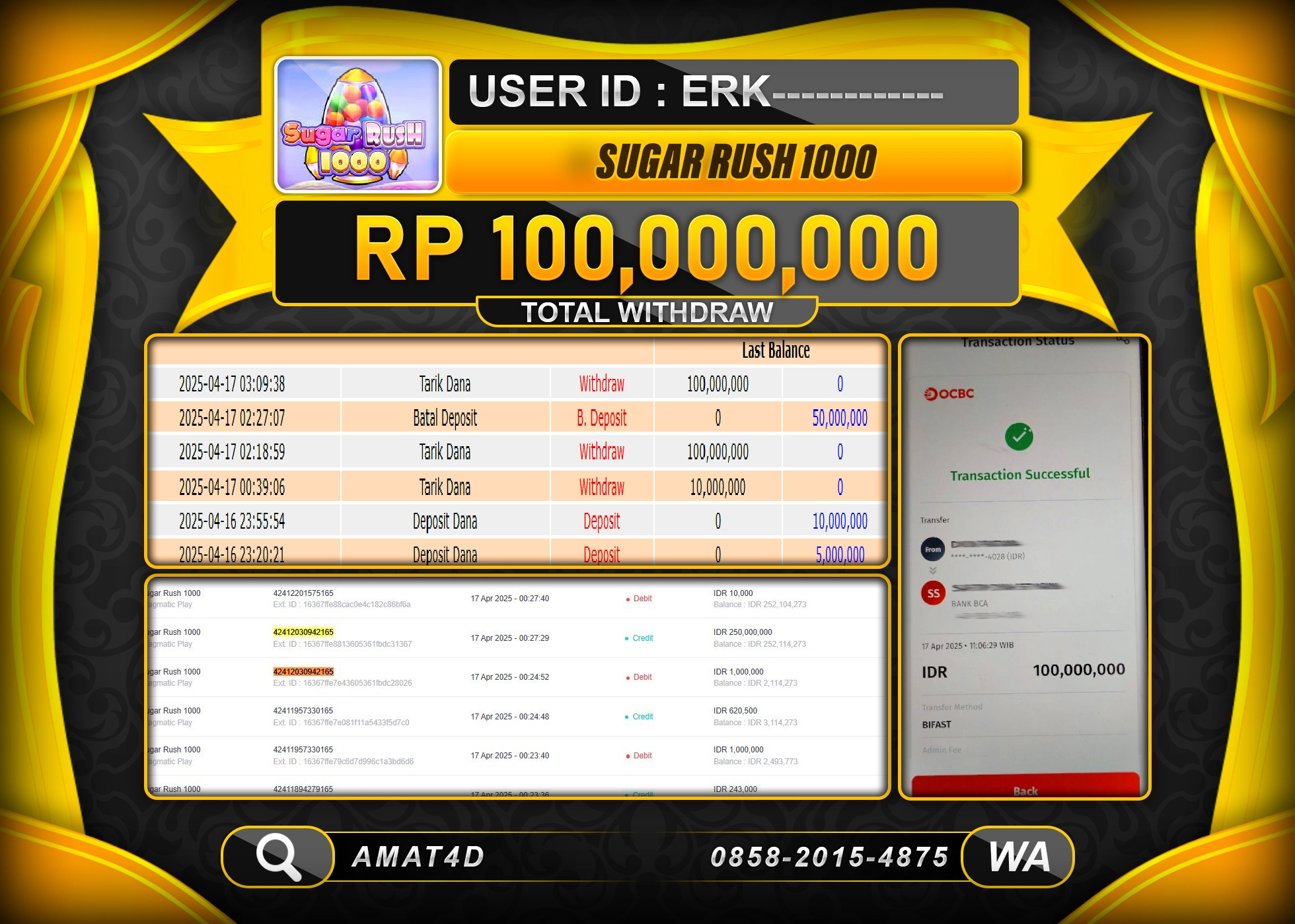 AMAT4D KEMENANGAN SUGAR RUSH 1000 Rp.100.000.000 BERHASIL TERBAYAR LUNAS