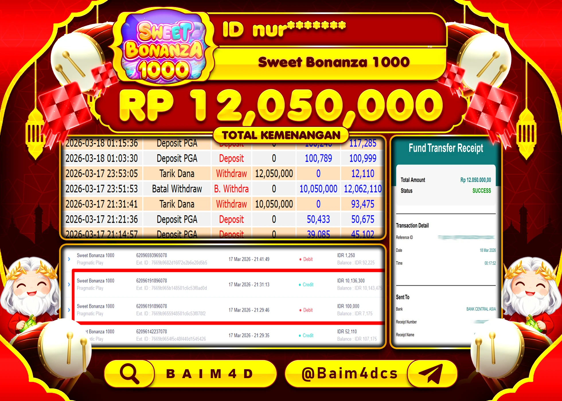 BAIM4D JACKPOT SLOT SWEET BONANZA 1000 Rp.12,050,000 - LUNAS