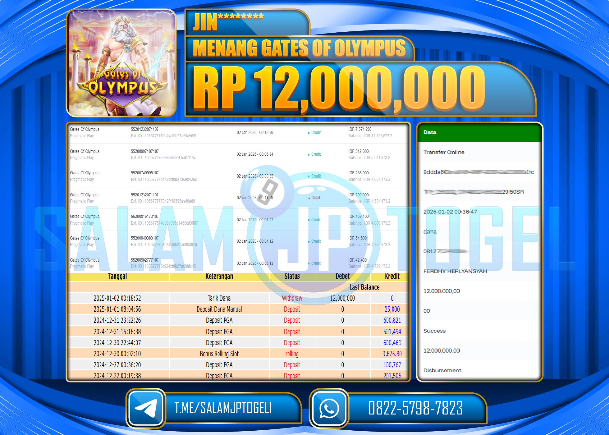 SALAMJPTOGEL MENANG SLOT GATES OF OLYMPUS Rp.12,000,000 LUNAS