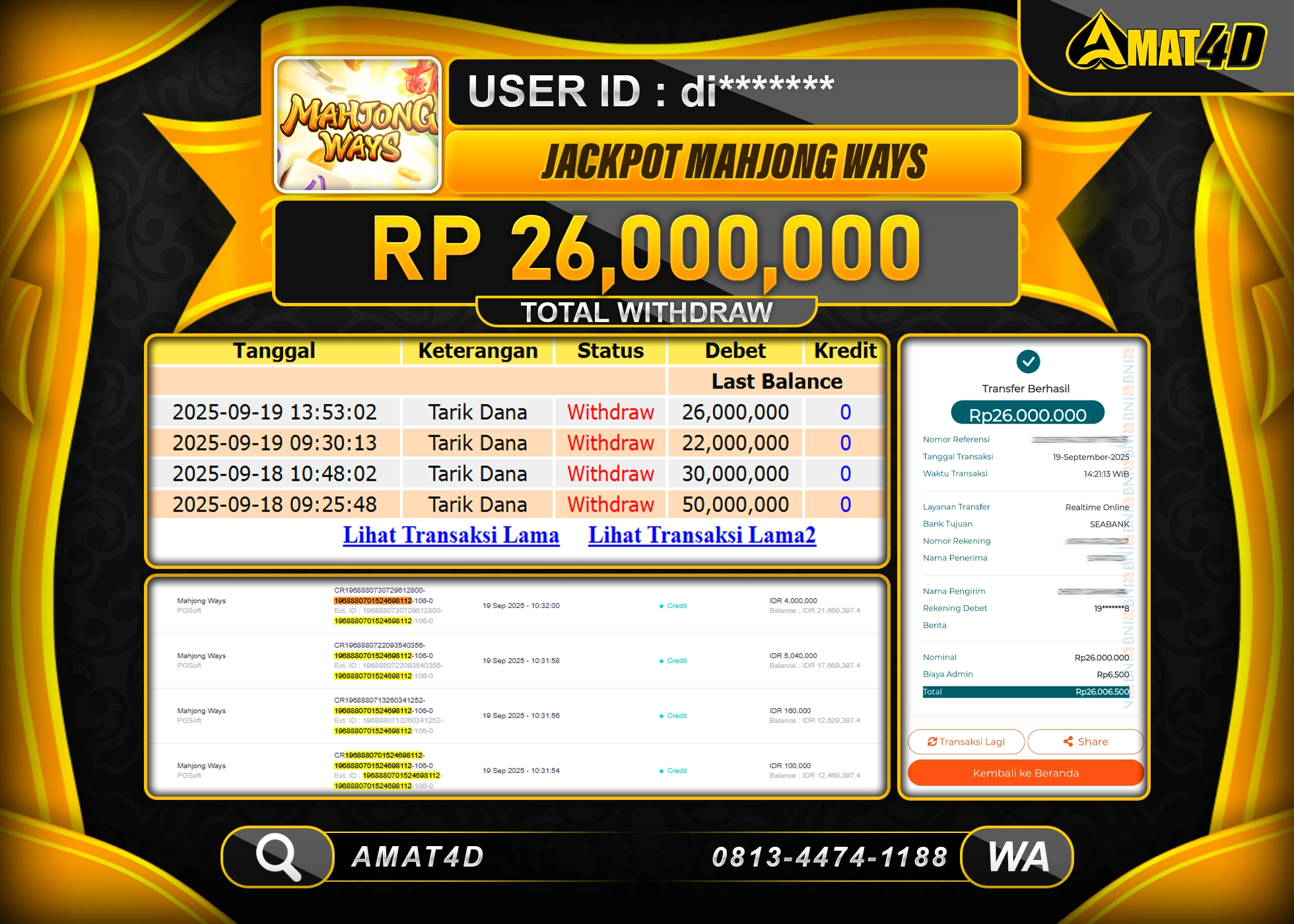 AMAT4D KEMENANGAN DI  MENANG SLOT MAHJONG WAYS   Rp.26.000.000 BERHASIL TERBAYAR LUNAS