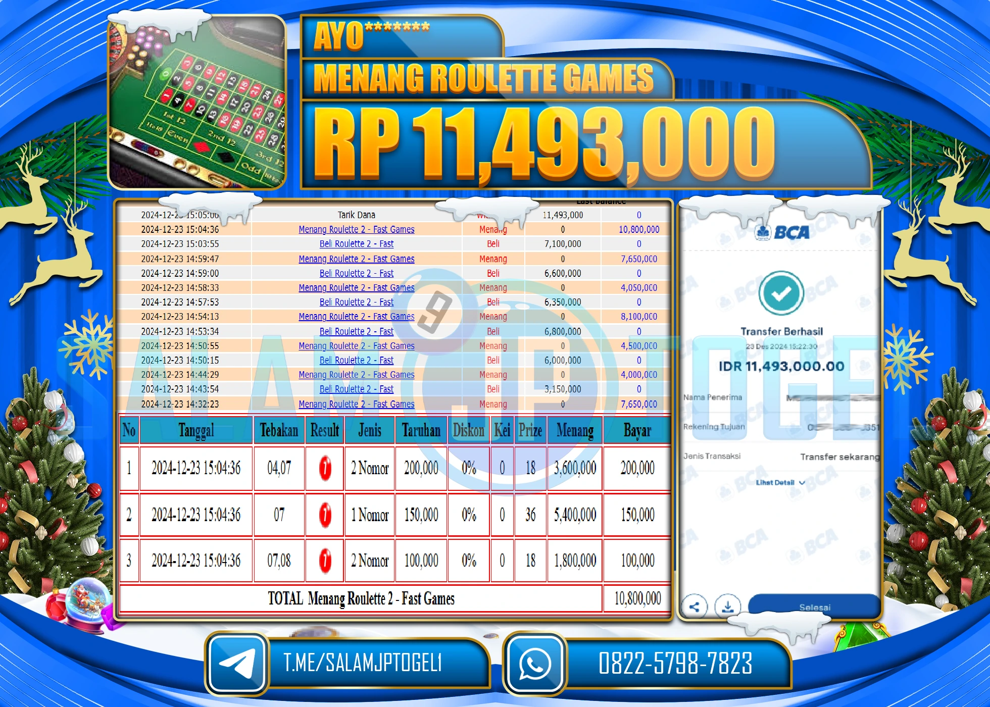 SALAMJPTOGEL MENANG ROULETTE LIVEGAMES   Rp.11,493,000 LUNAS