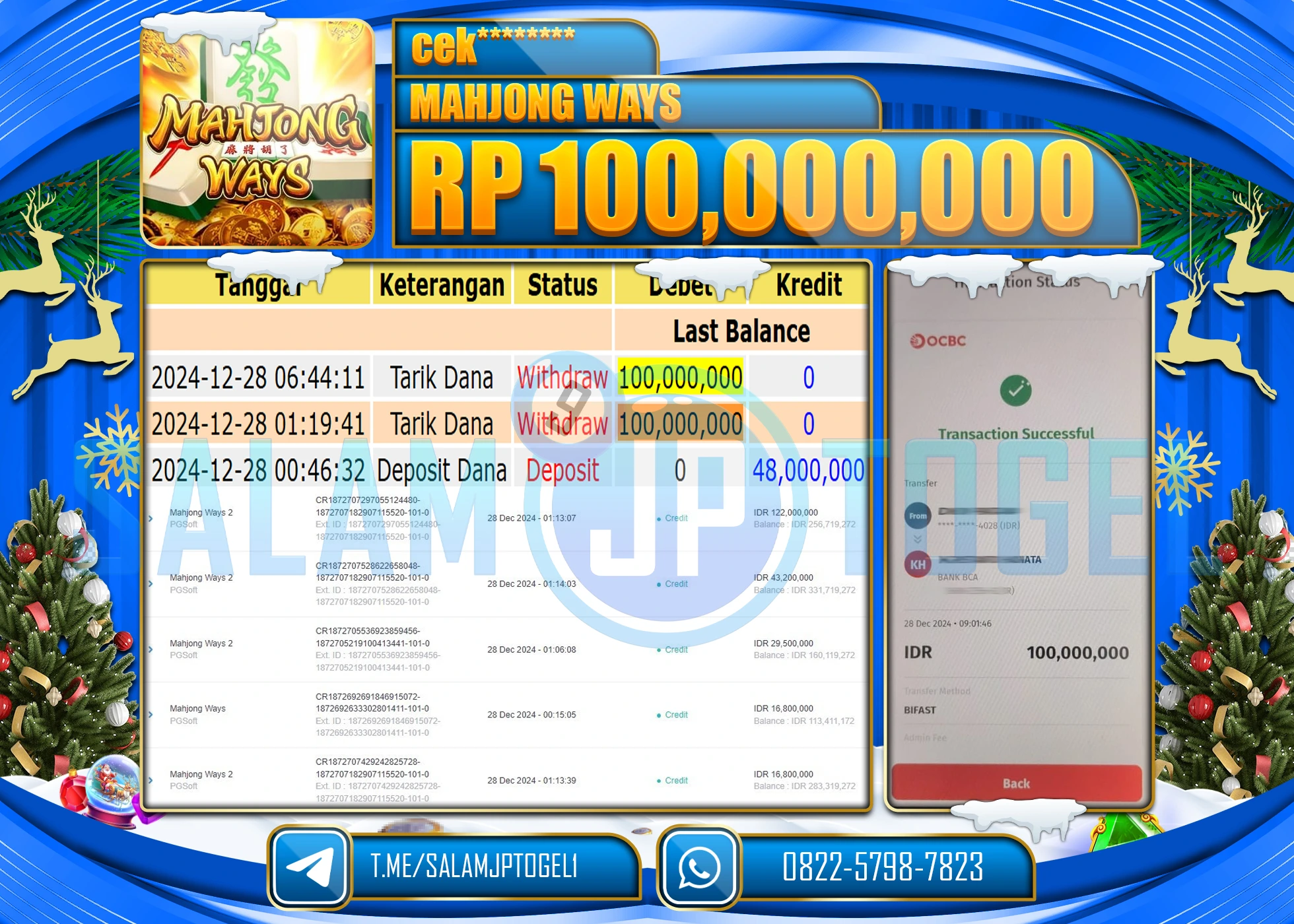 SALAMJPTOGEL MENANG MAHJONG WAYS   Rp.100,000,000 LUNAS
