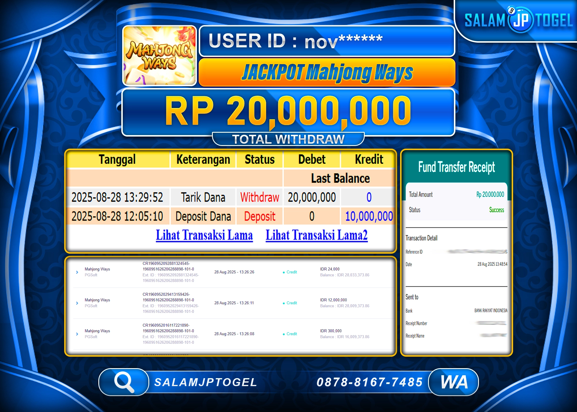 SALAMJPTOGEL MENANG JACKPOT Mahjong Ways Rp.20,000,000