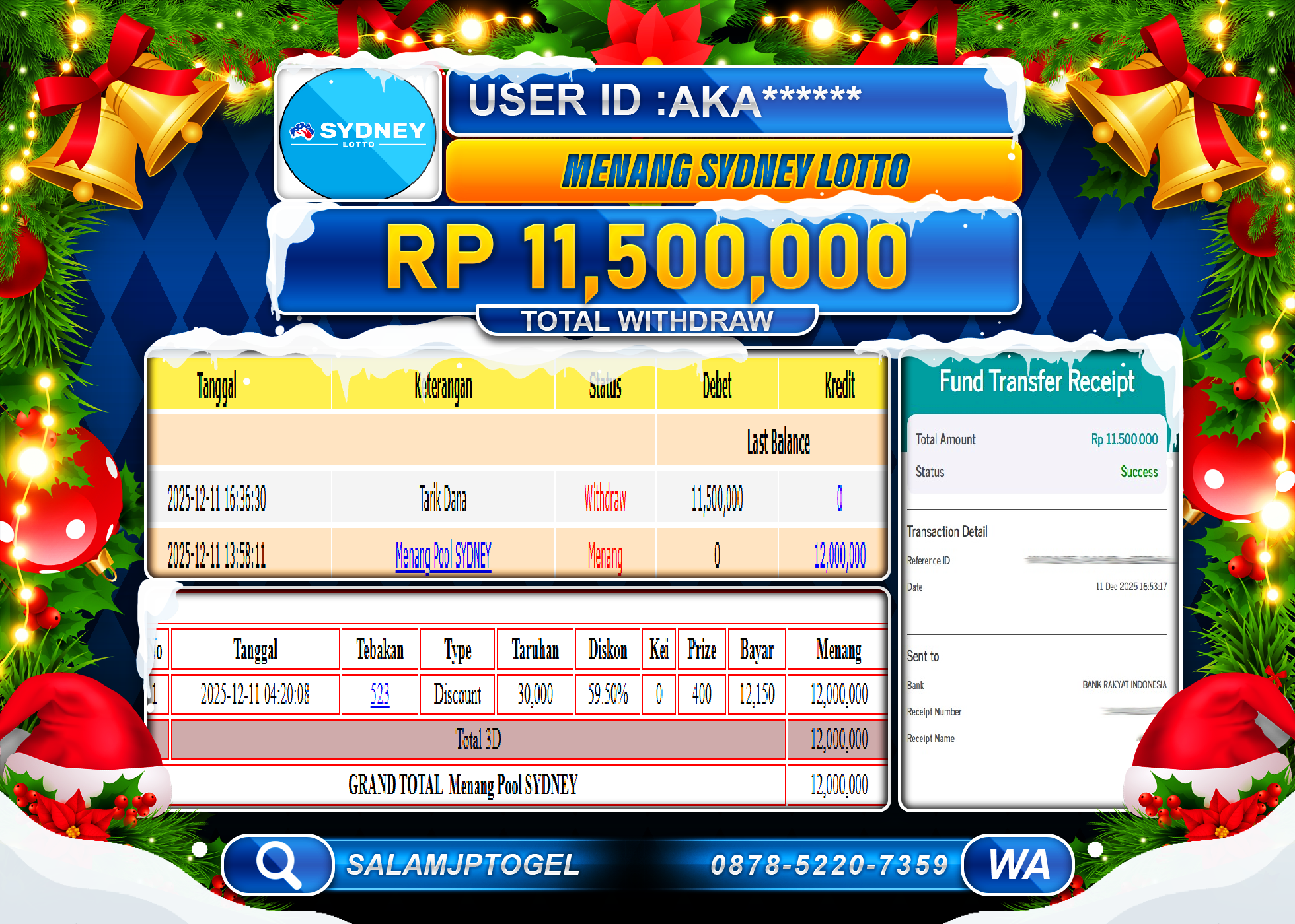 SALAMJPTOGEL JACKPOT TOGEL SYDNEY LOTTO Rp.11,500,000 - LUNAS