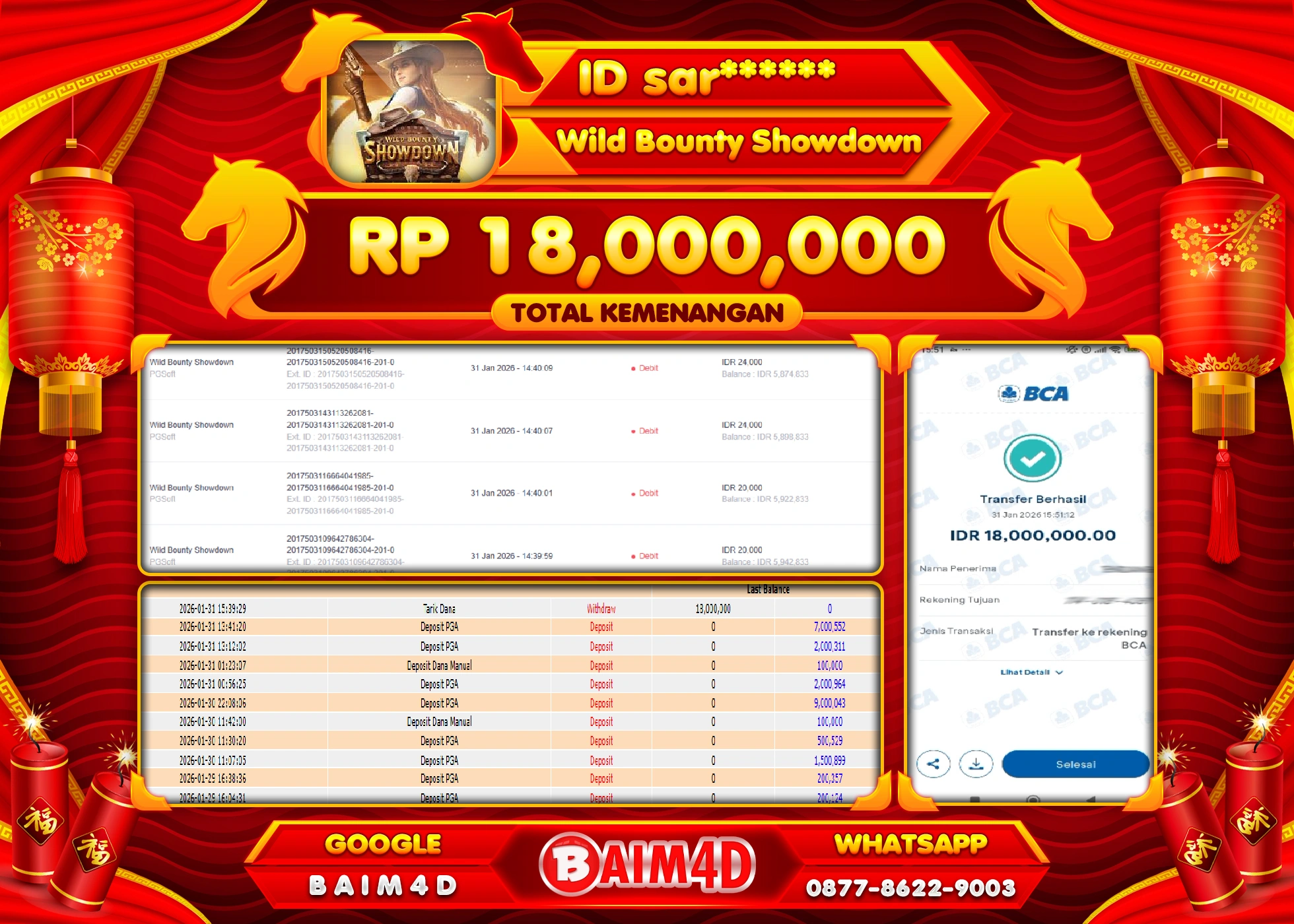 BAIM4D JACKPOT  SLOT WILD BOUNTY SHOWDOWN  Rp.18,000,000 - LUNAS