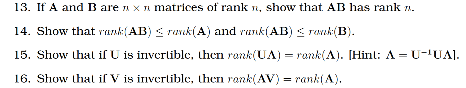 Solved 14. Show That Rank(AB)-rank(A) And Rank(AB) 〈 Rank(B) | Chegg.com