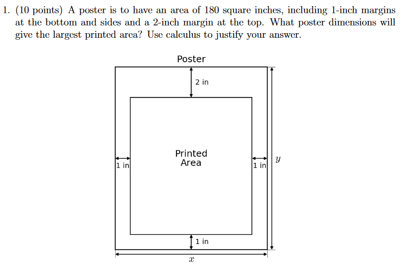 Solved A poster is to have an area of 180 square inches,