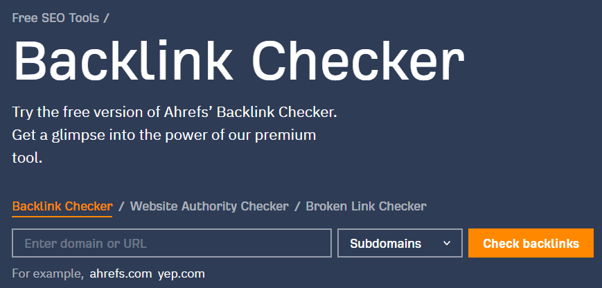 5 beste gratis SEO tools van 2023: Ahrefs Backlink Checker
