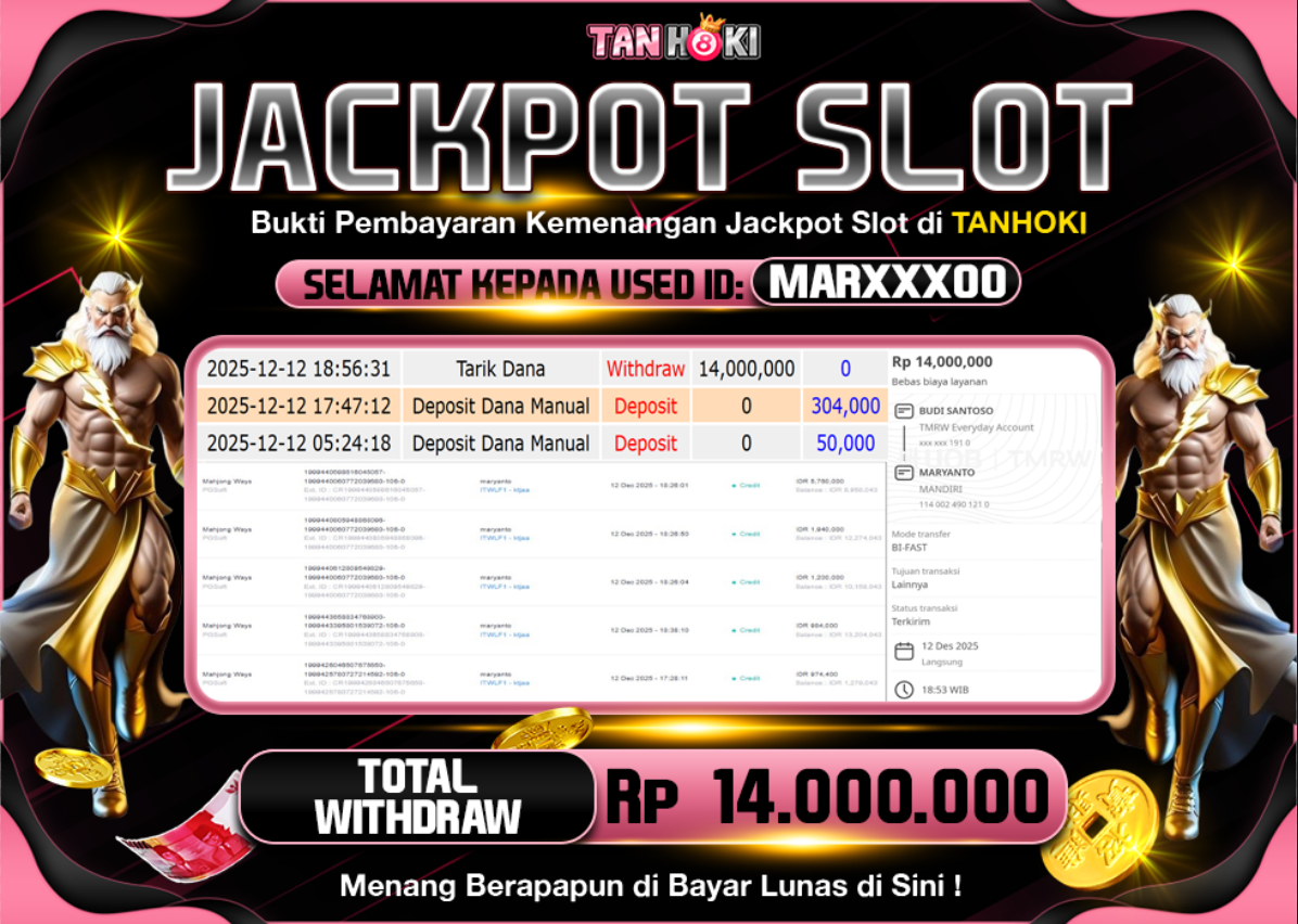 TANHOKI JACKPOT SLOT MAHJONG WAYS Rp..14.000.000,- LUNAS
