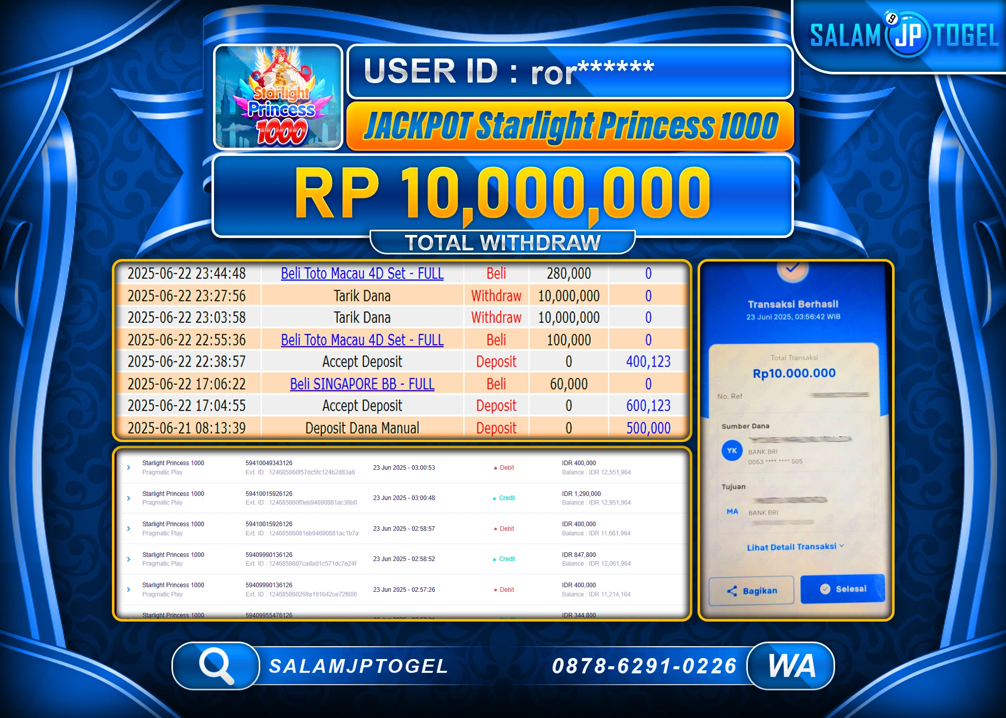 SALAMJPTOGEL MENANG Starlight Princess 1000 Rp.10,000,000 LUNAS