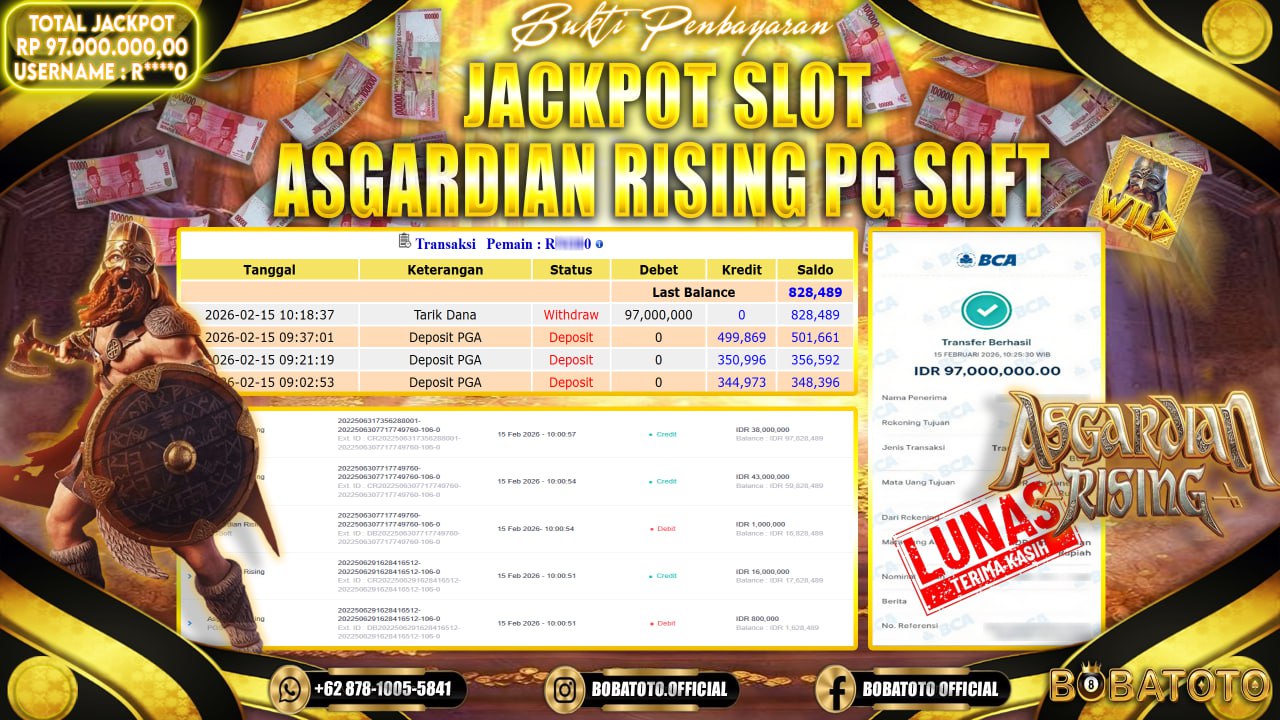 BOBATOTO JACKPOT SLOT ASGARDIAN RISING PG SOFT Rp.97,000,000,- LUNAS!!