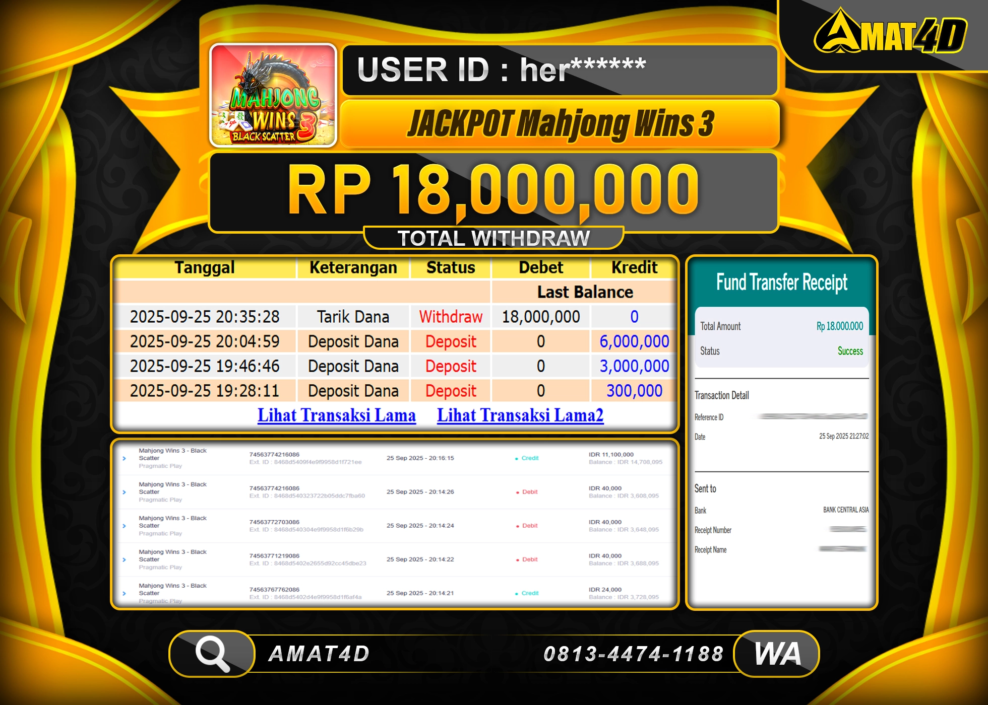 AMAT4D KEMENANGAN JACKPOT MAHJONG WINS 3 Rp.18.000.000 BERHASIL TERBAYAR LUNAS