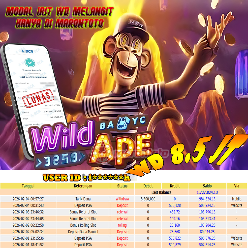 BUKTI JEPE SLOT GACOR DI WILD APE  - PGSOFT 